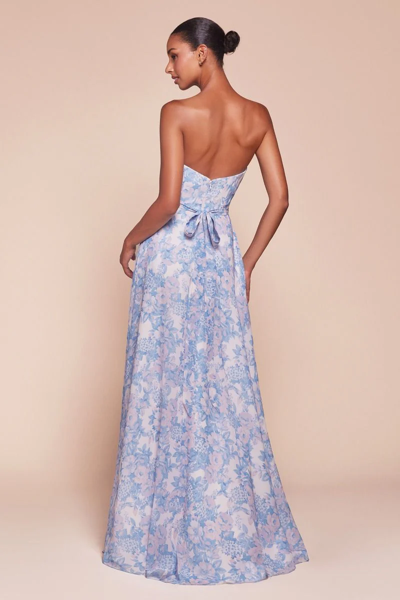 CASSIE GOWN - BLUE - STRAPLESS A-LINE FLORAL CHIFFON DRESS - Image 2