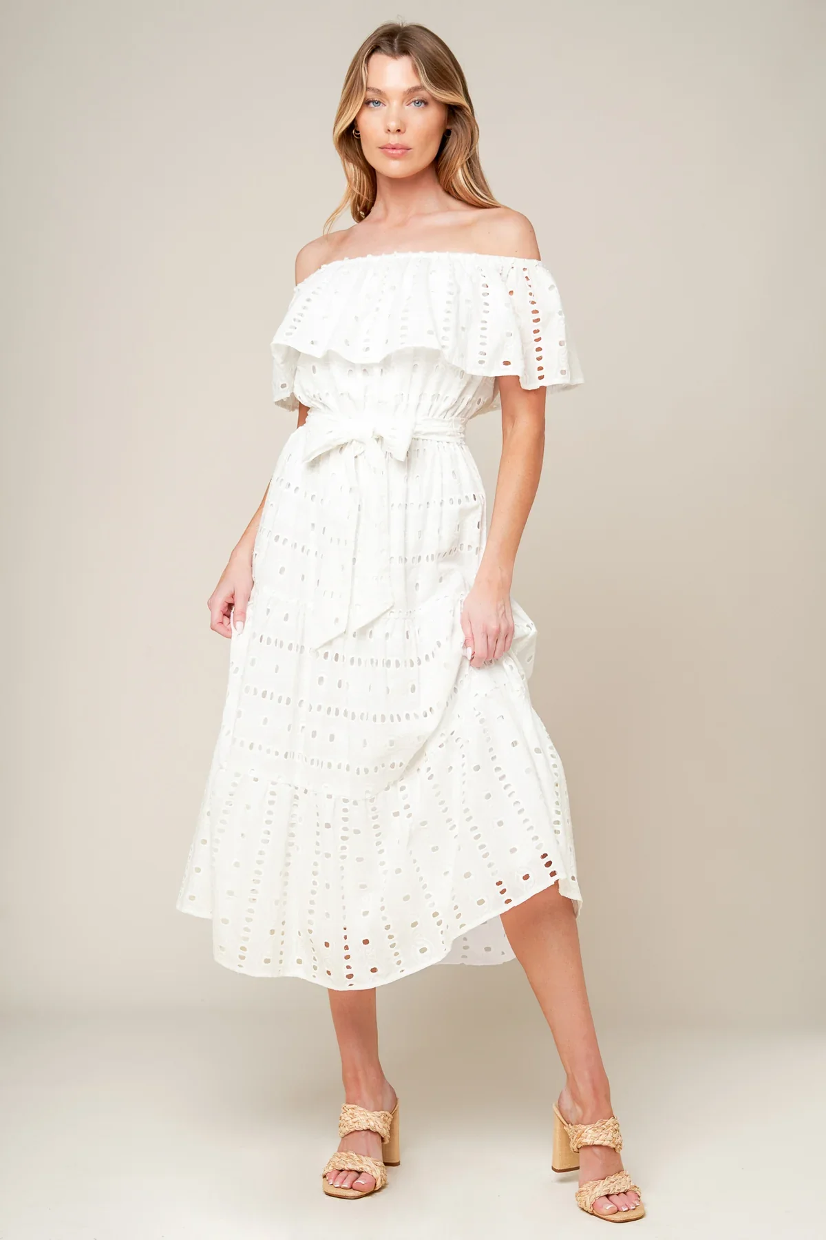 CATCHING MY BREATH EYELET MIDI DRESS - Image 2