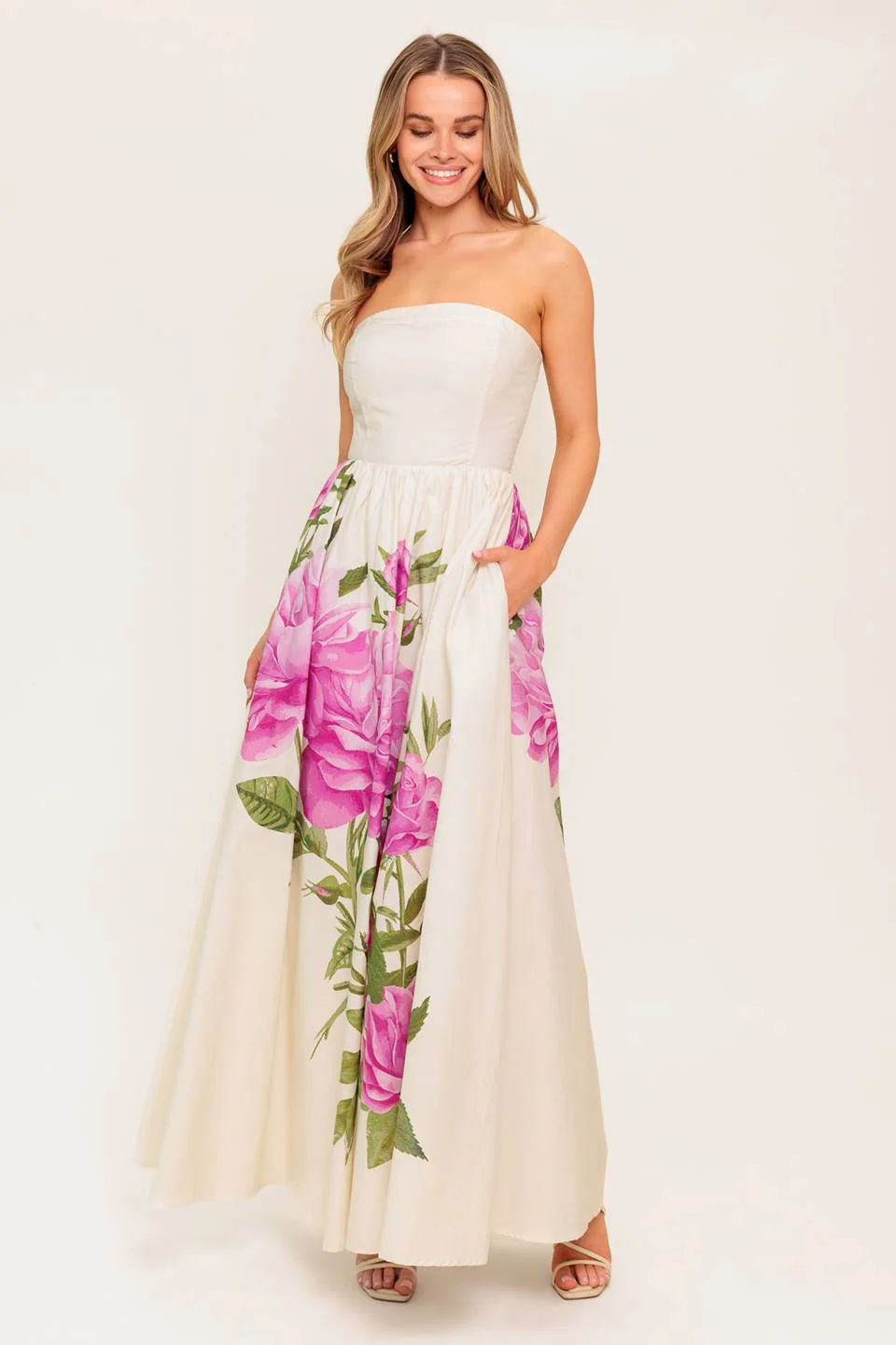 CAUGHT IN THE BREEZE STRAPLESS FLORAL MAXI DRESS - Image 4