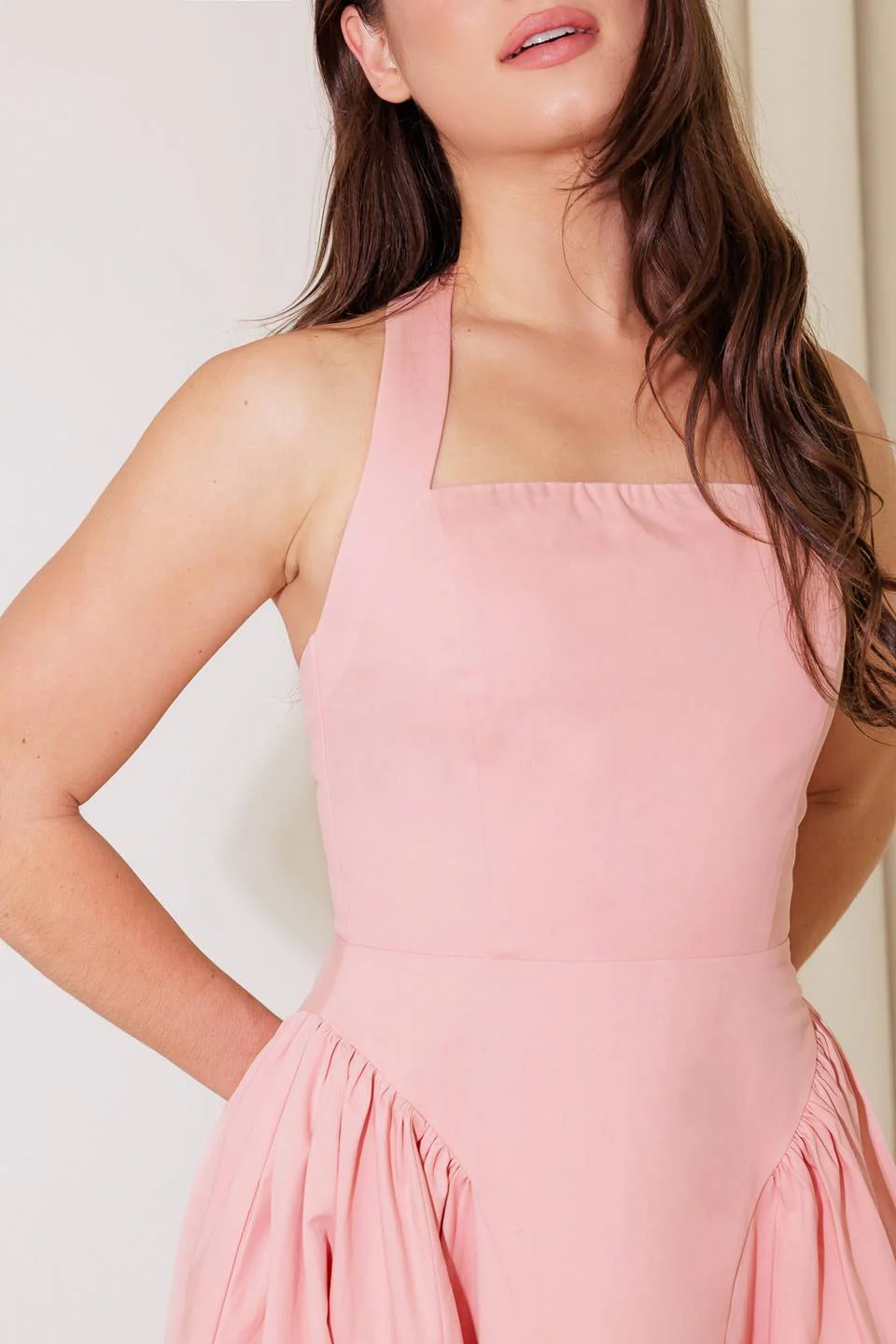 CAUGHT IN THE RAIN HALTER MIDI DRESS - SOFT PINK - Image 4
