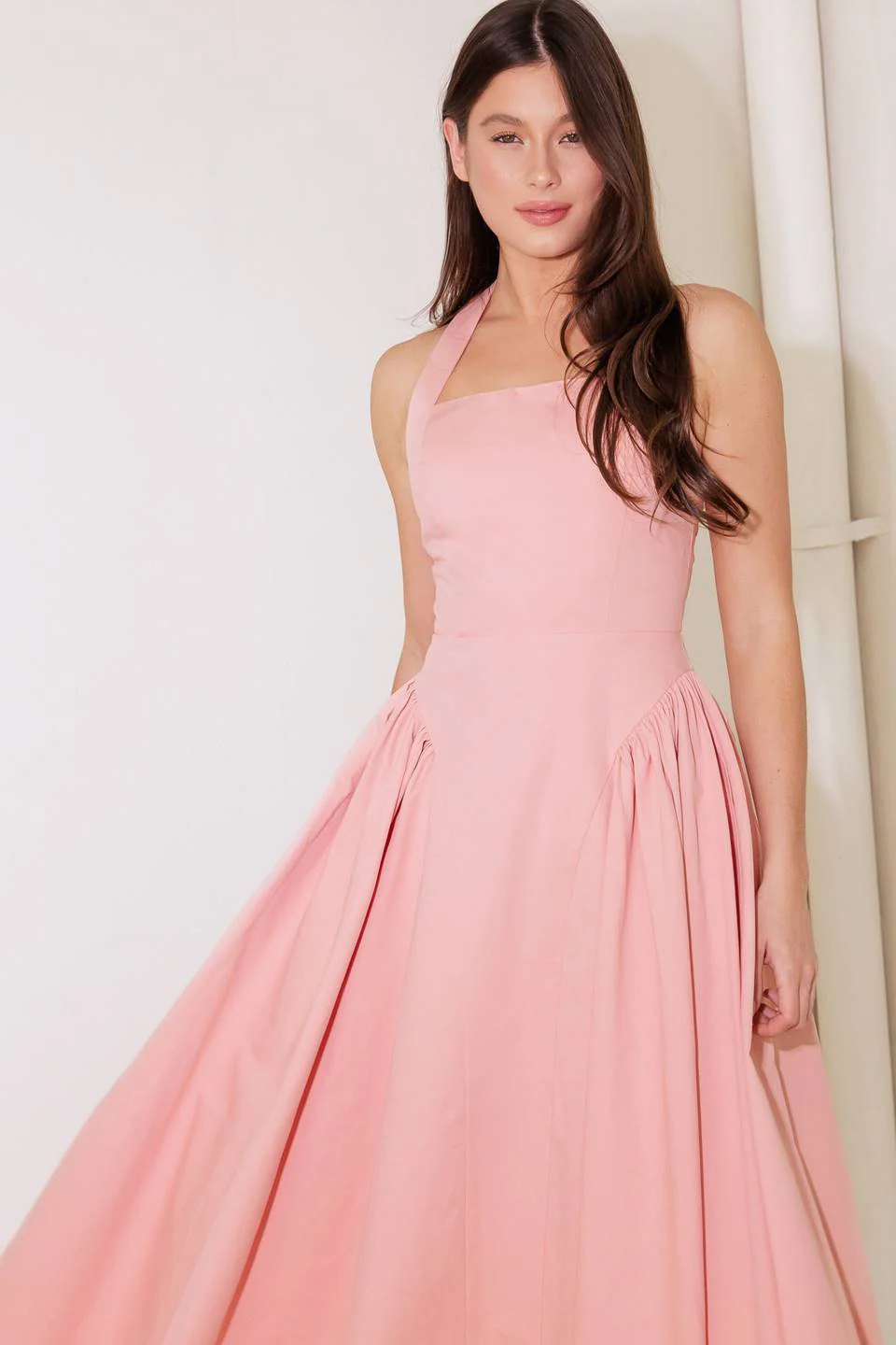 CAUGHT IN THE RAIN HALTER MIDI DRESS - SOFT PINK - Image 6