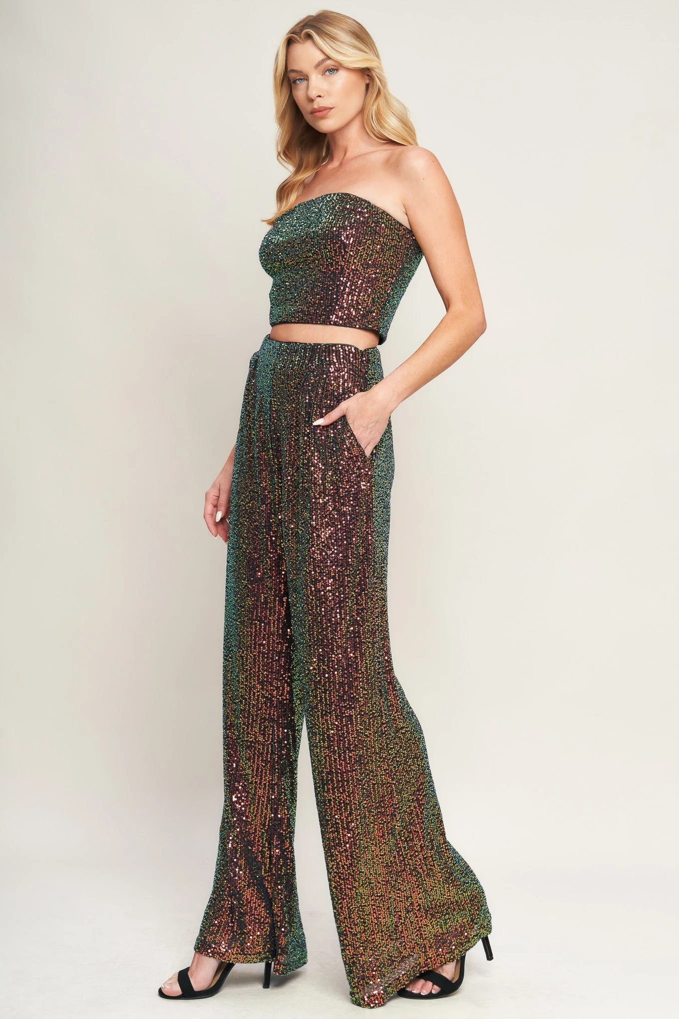 CHARMING COMPOSURE SEQUIN CROP TOP & PANT SET - FINAL SALE - Image 3