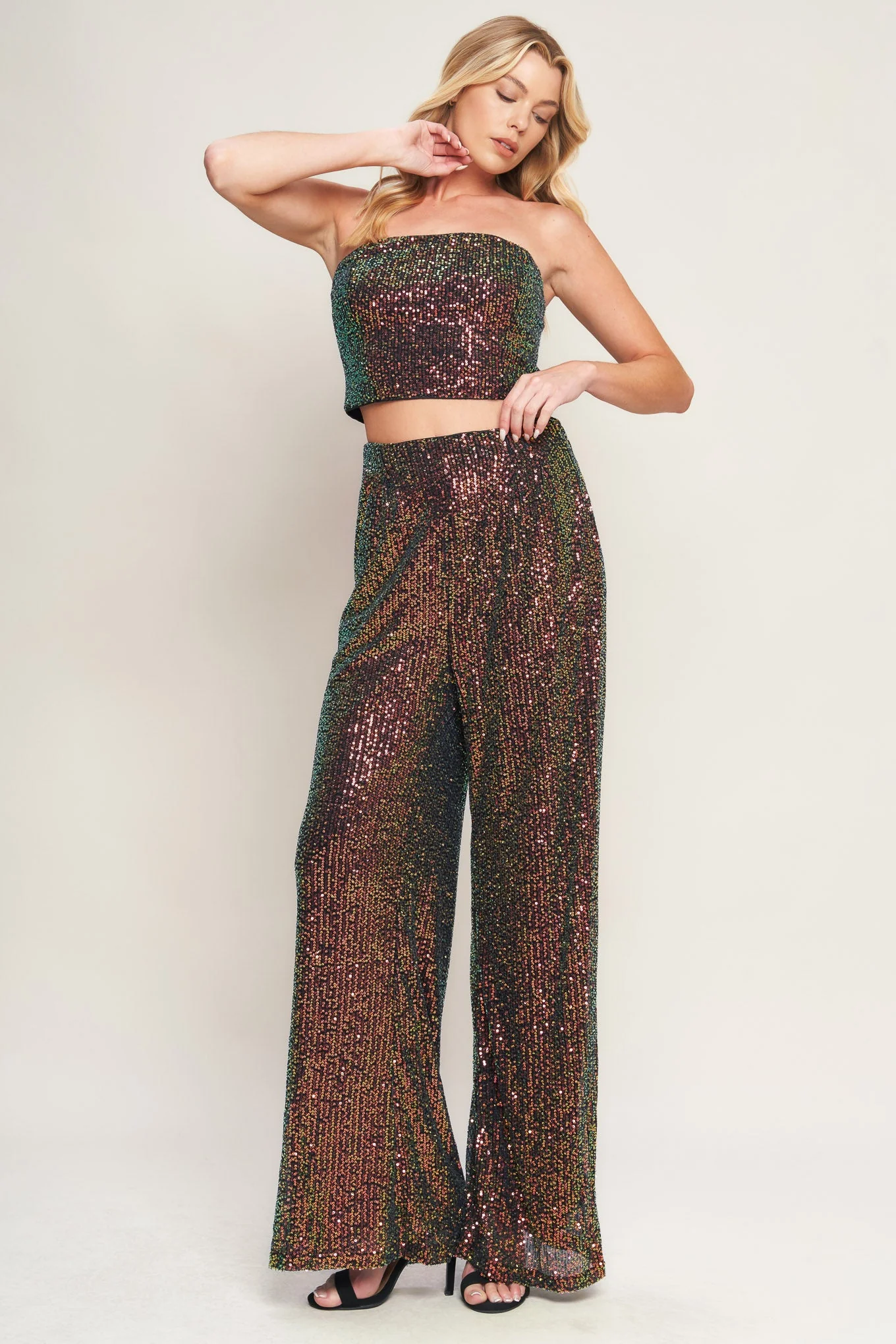CHARMING COMPOSURE SEQUIN CROP TOP & PANT SET - FINAL SALE - Image 4