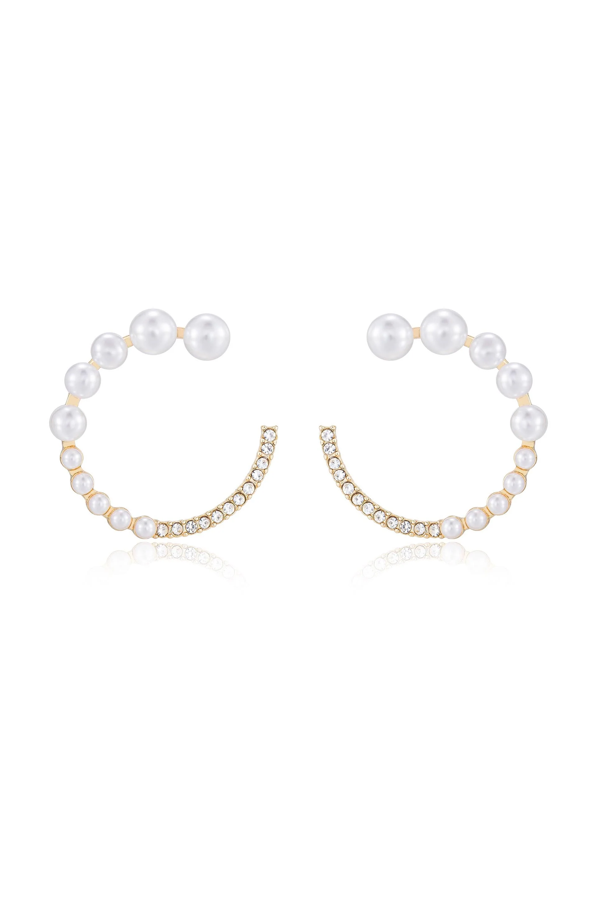 Chic Pearl And Crystal Open Circle Earrings - Image 3