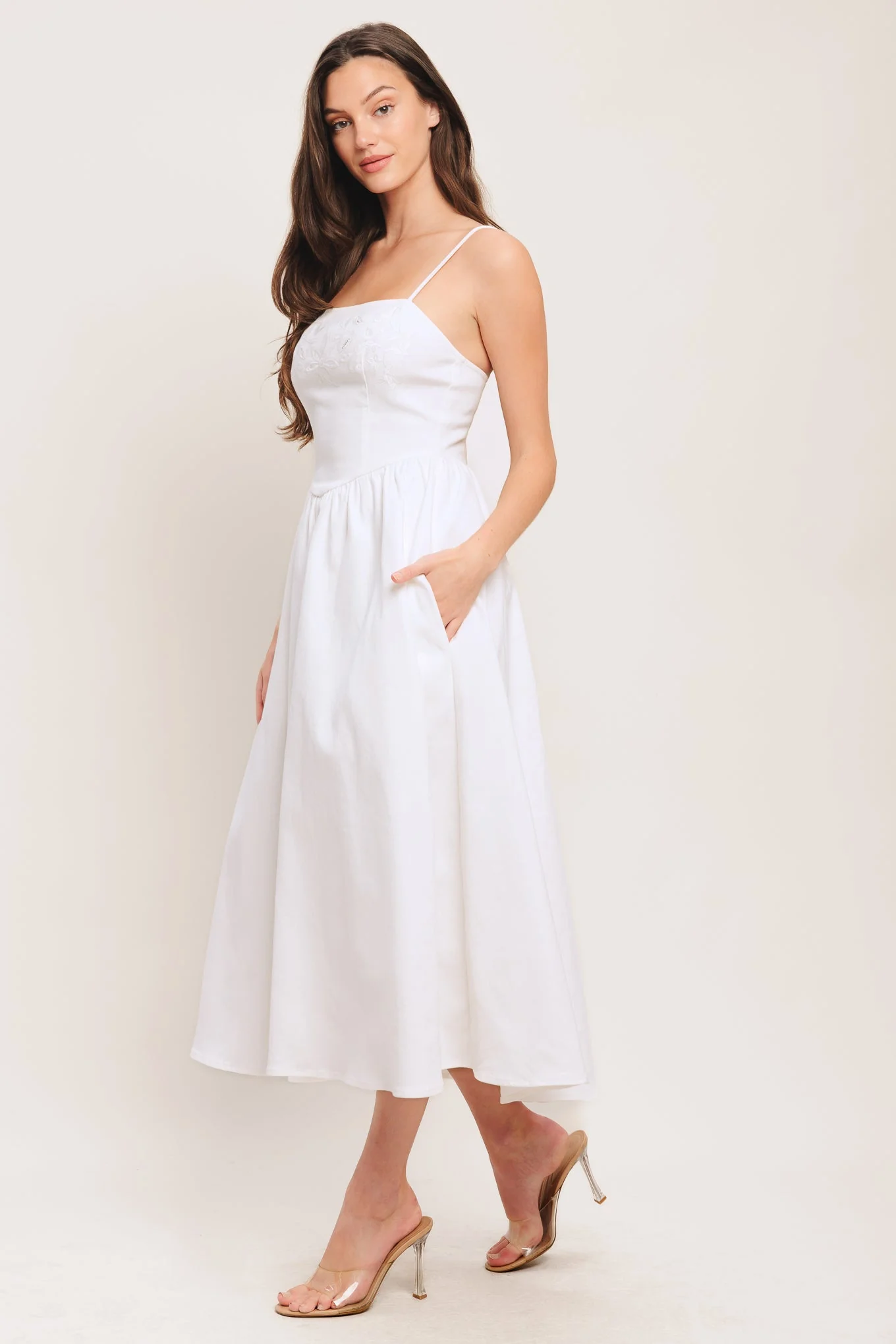 CLOUD PETAL WHITE DENIM MIDI DRESS- FINAL SALE - Image 5