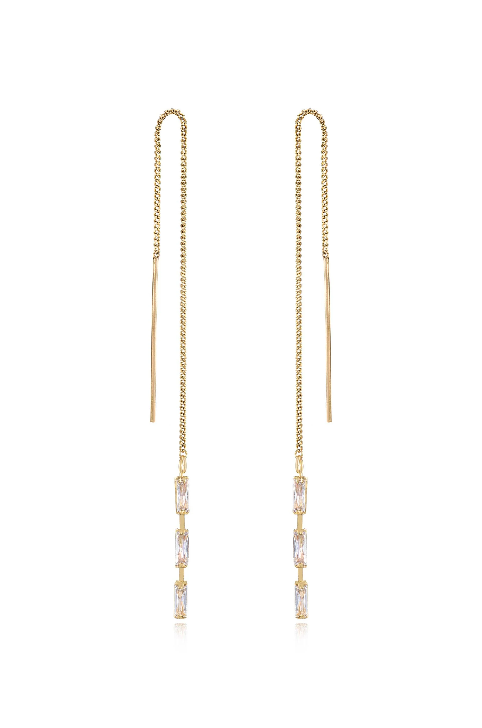 Crystal Baguette Threader Earrings - Image 3