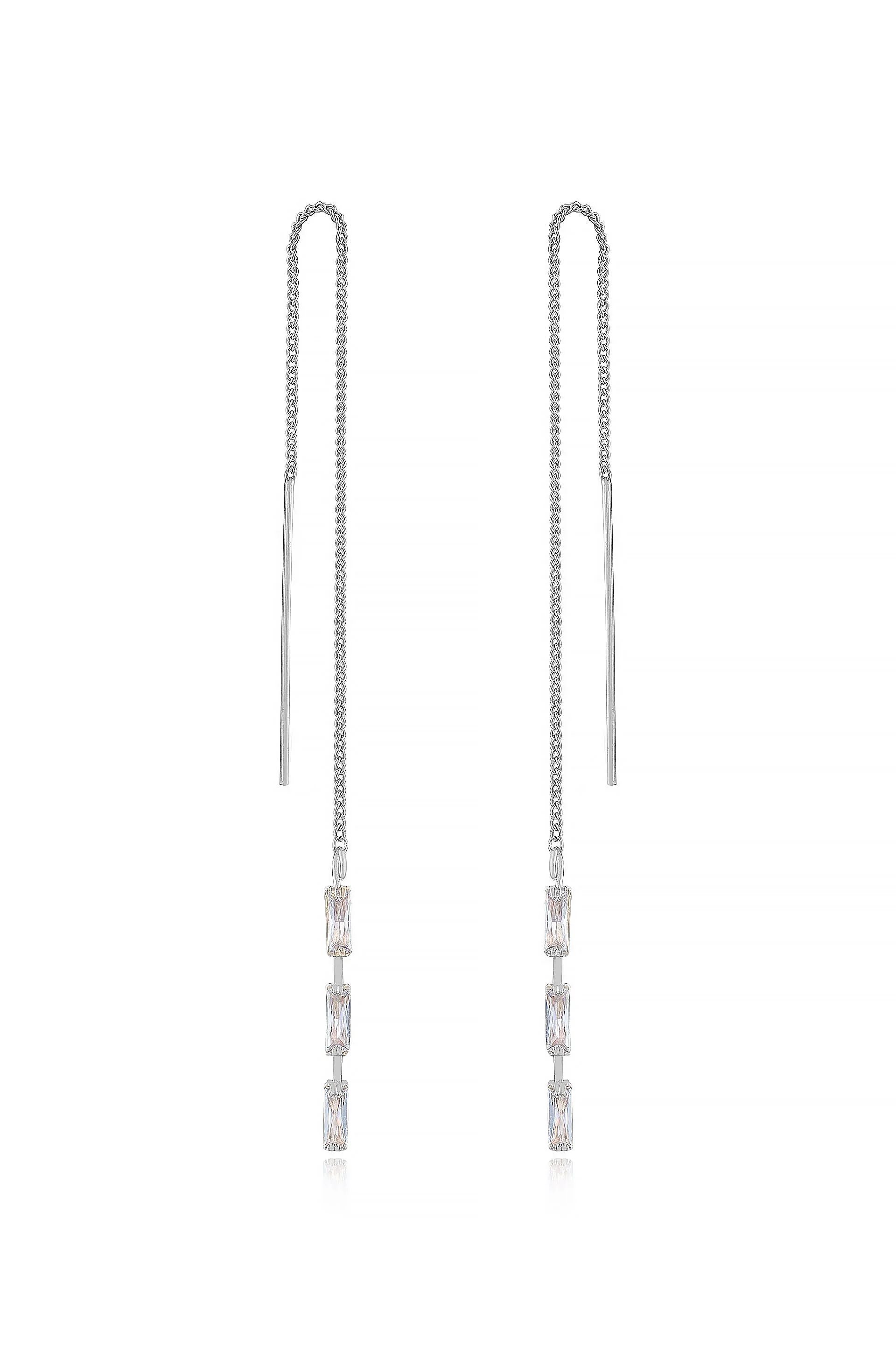 Crystal Baguette Threader Earrings - Image 5