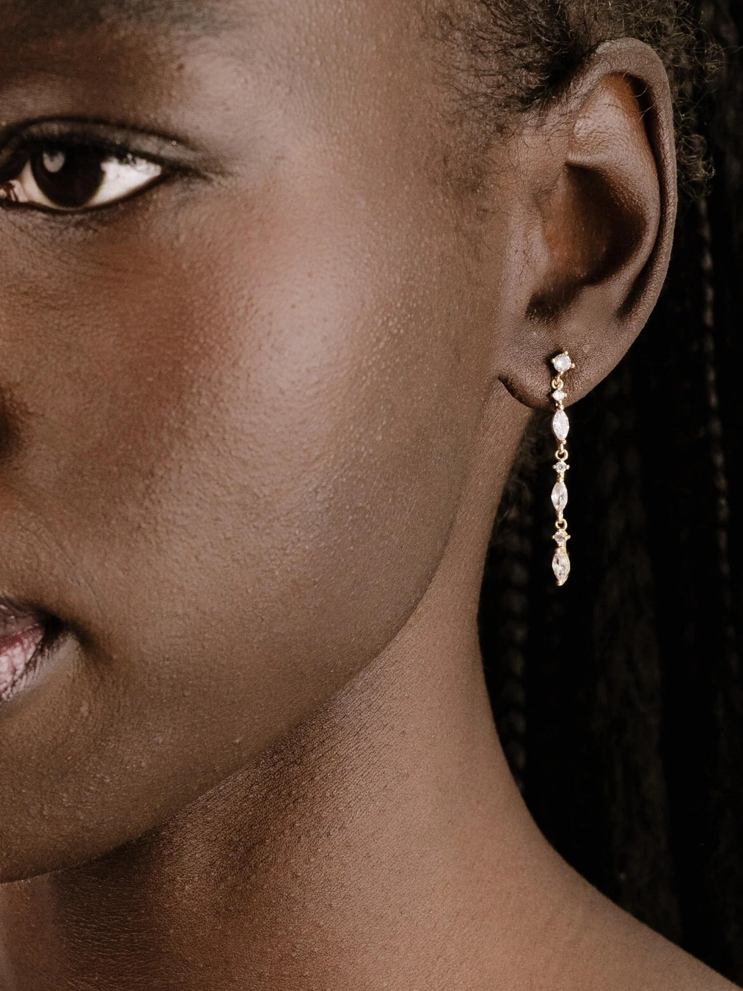 Dainty Linear Crystal Drop Earrings - Image 2