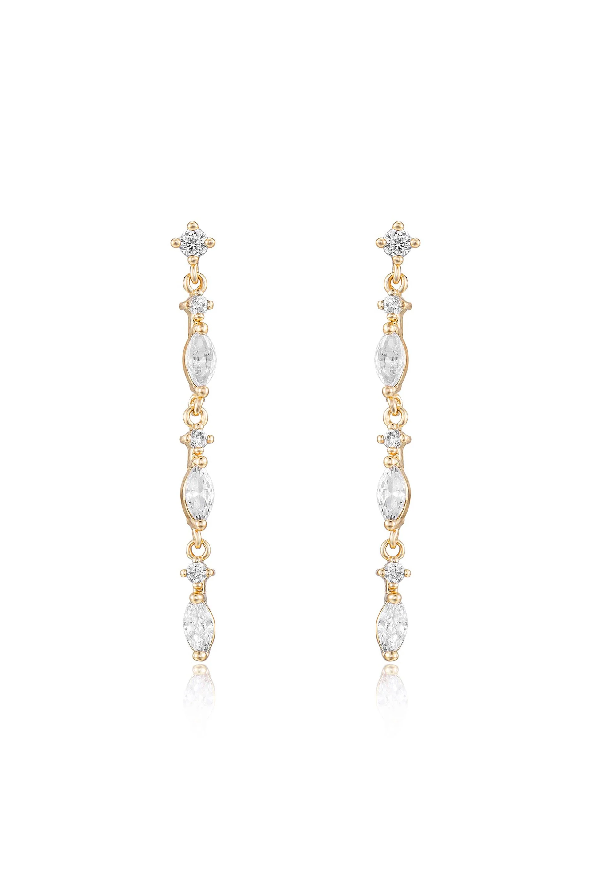 Dainty Linear Crystal Drop Earrings - Image 3