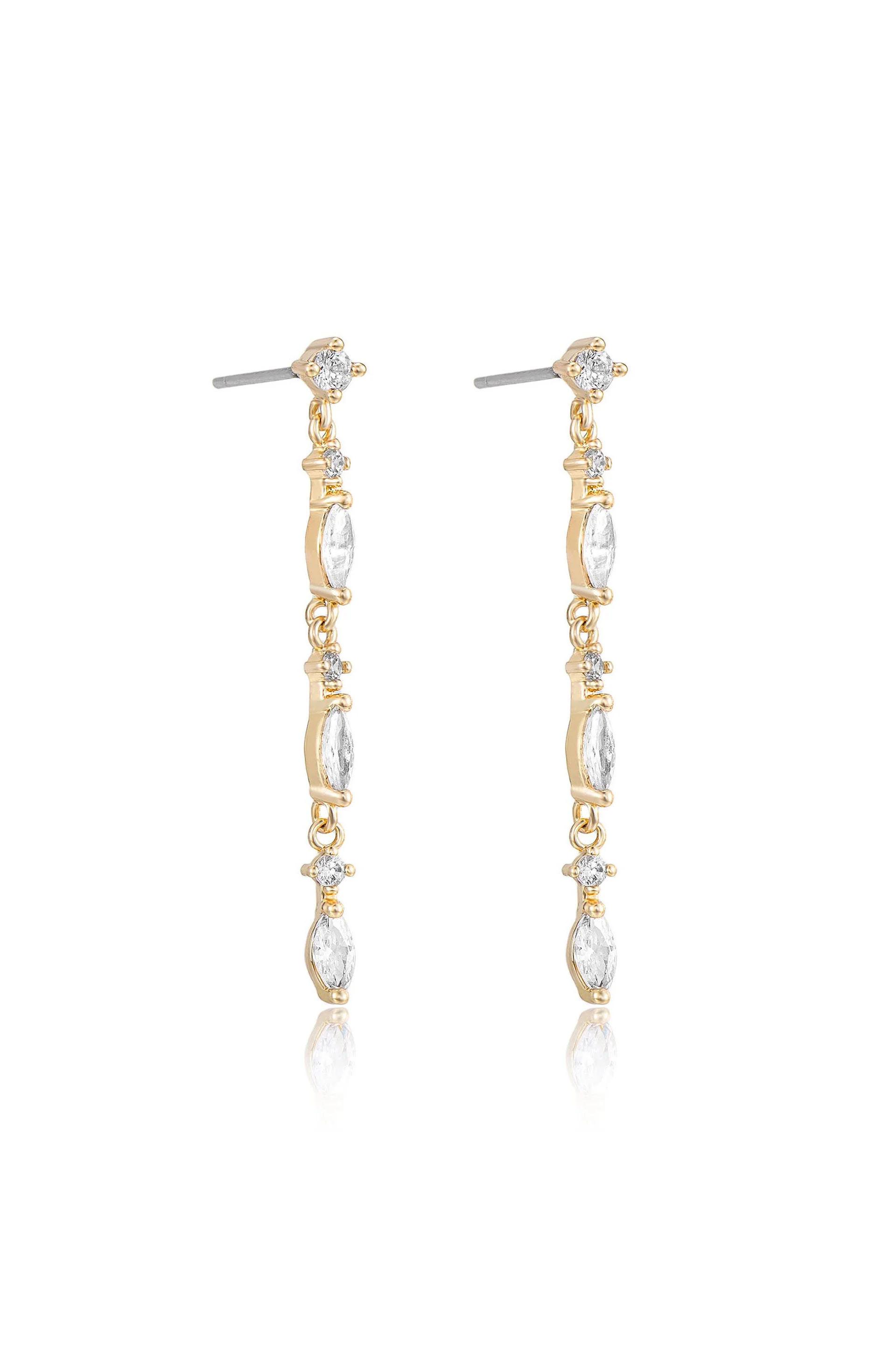 Dainty Linear Crystal Drop Earrings - Image 4