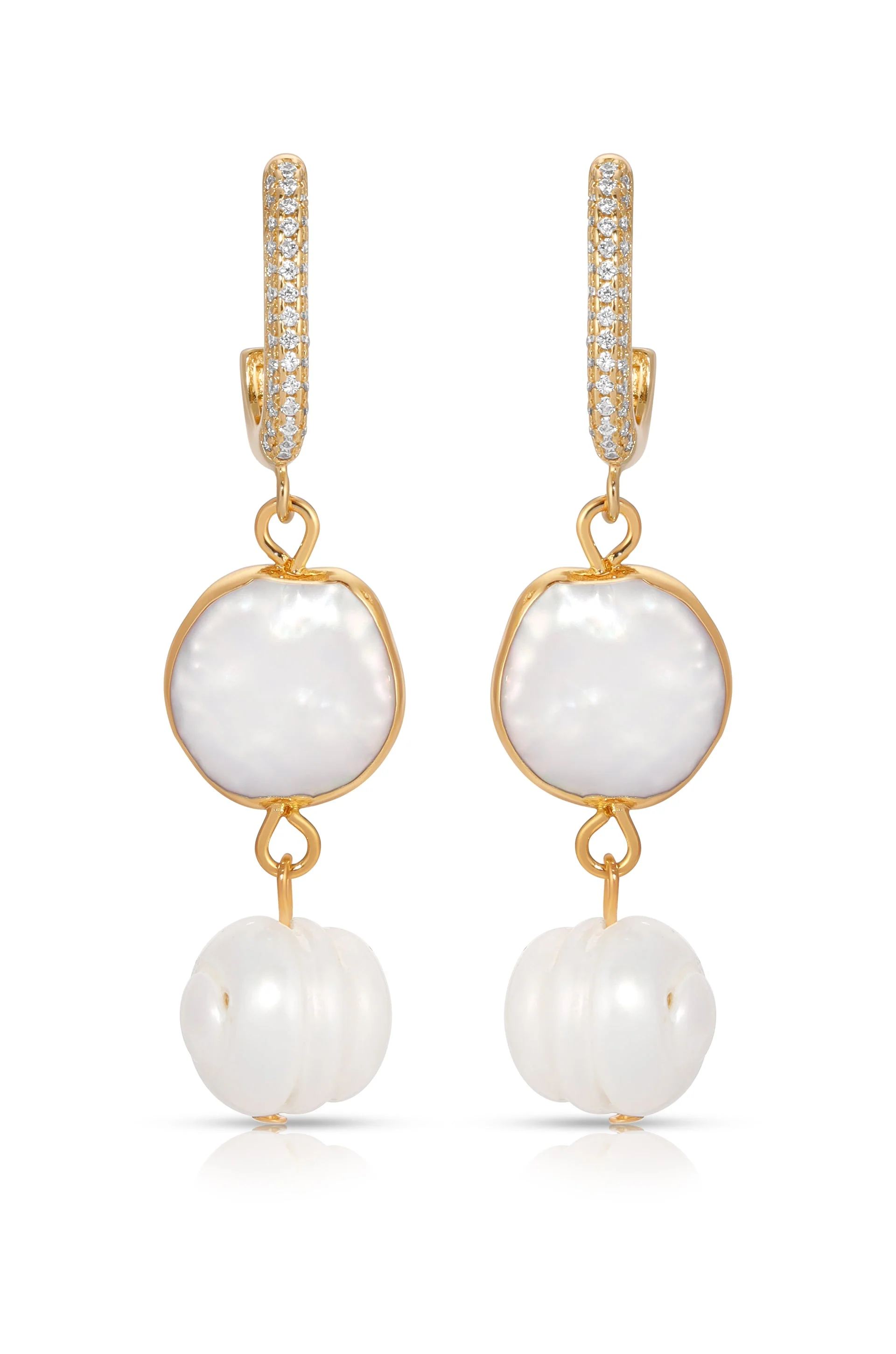 Dangling Freshwater Pearl Huggie Hoop Earrings - Image 4