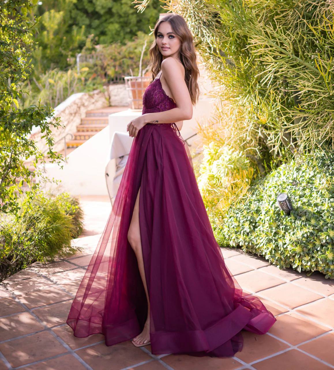 Dani Gown - Mulberry - Tulle A-Line Lace Dress - Image 6