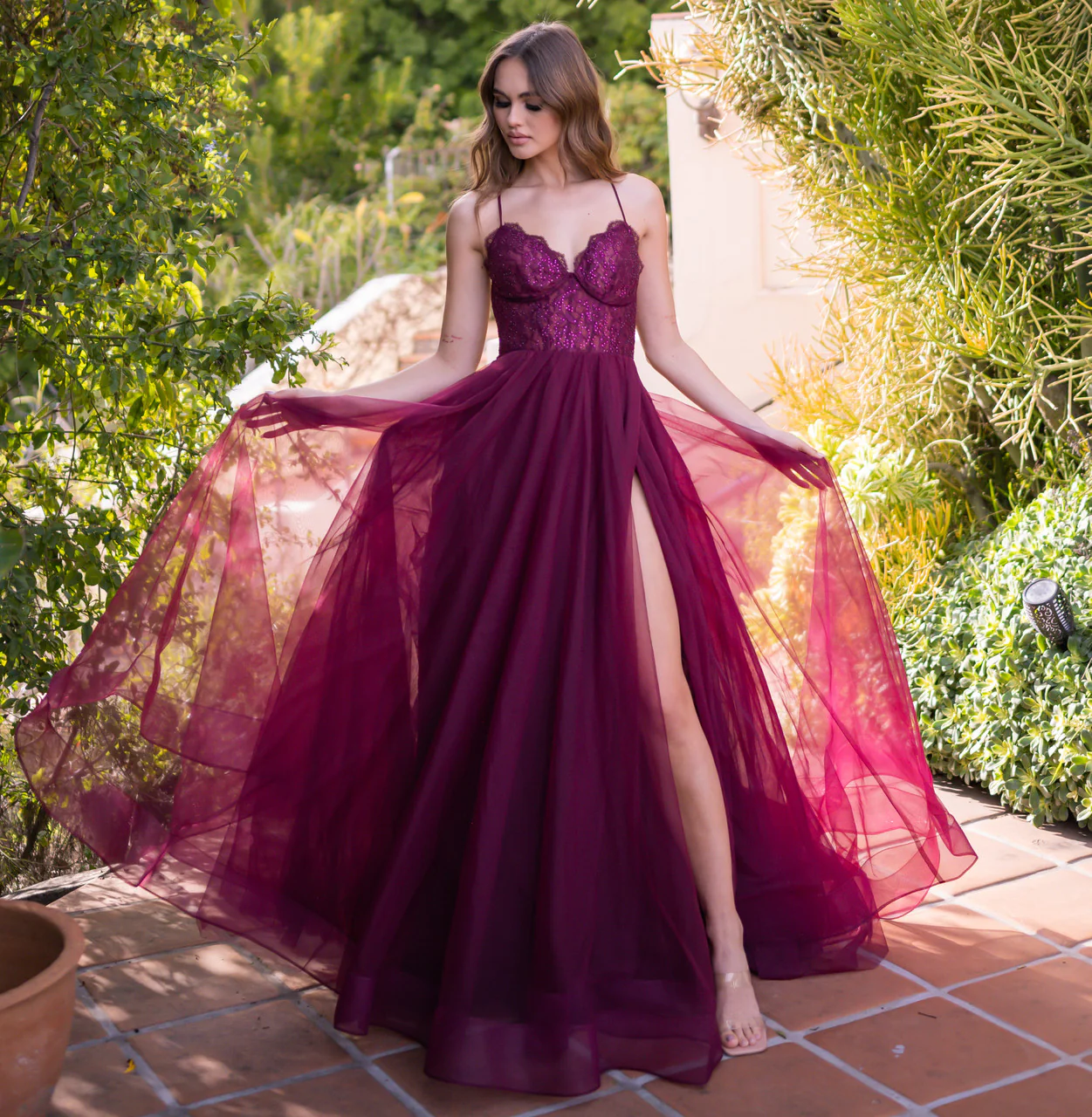 Dani Gown - Mulberry - Tulle A-Line Lace Dress - Image 7