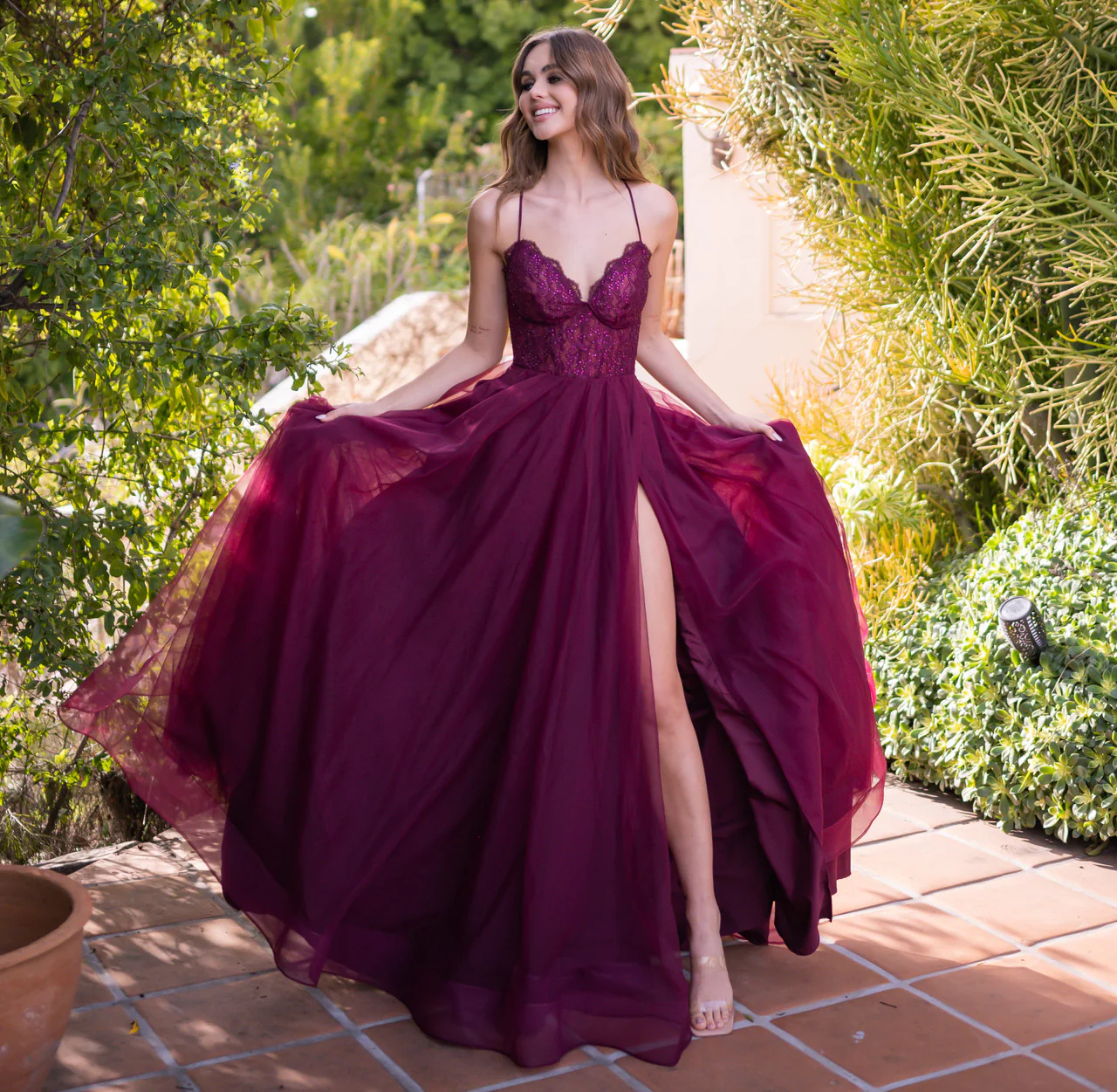 Dani Gown - Mulberry - Tulle A-Line Lace Dress - Image 8