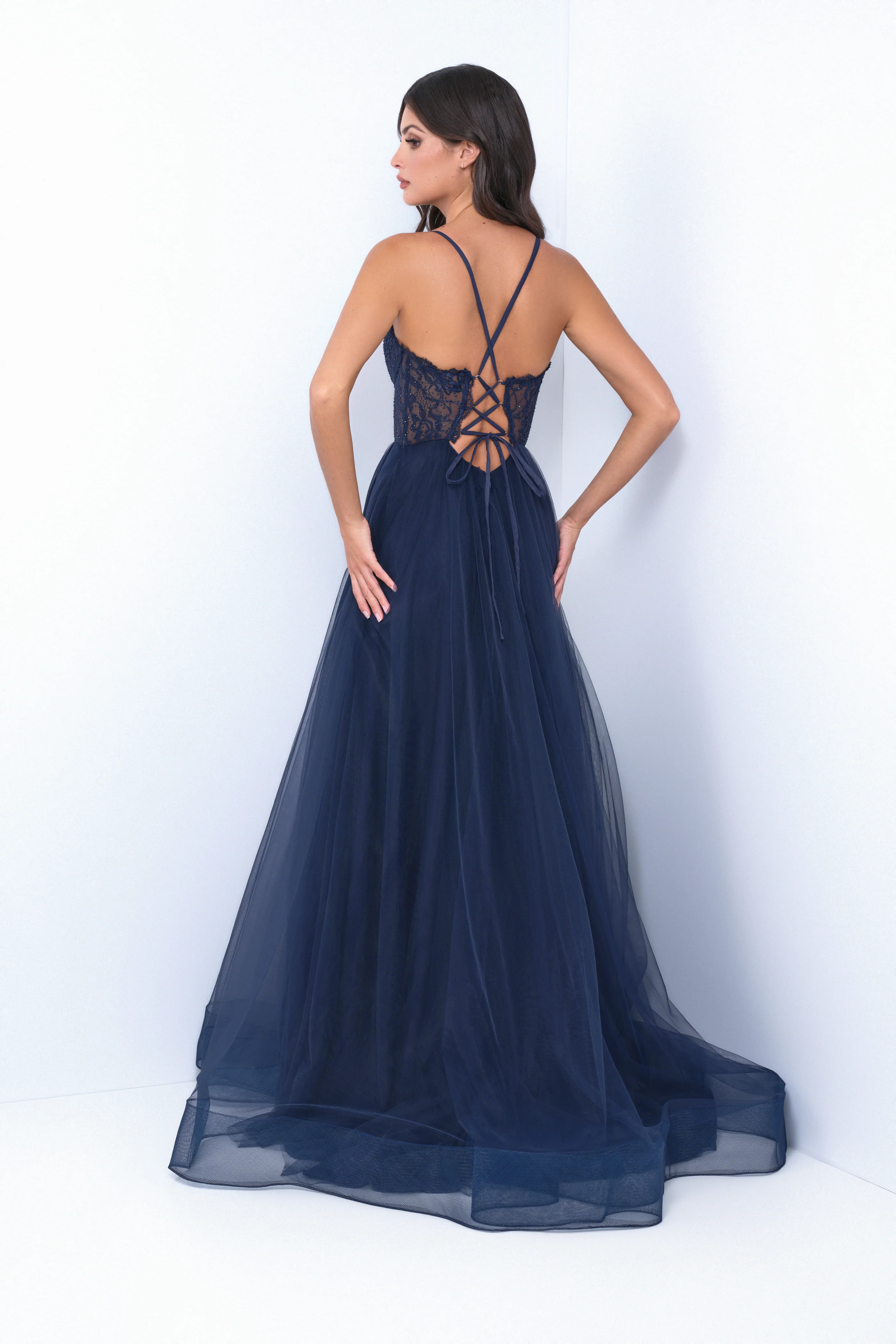 Dani Gown - Navy - Tulle A-Line Lace Dress - Image 4