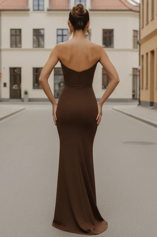 Daris Gown - Chocolate - Cat-Eye Scoop Neckline Dress - Image 3
