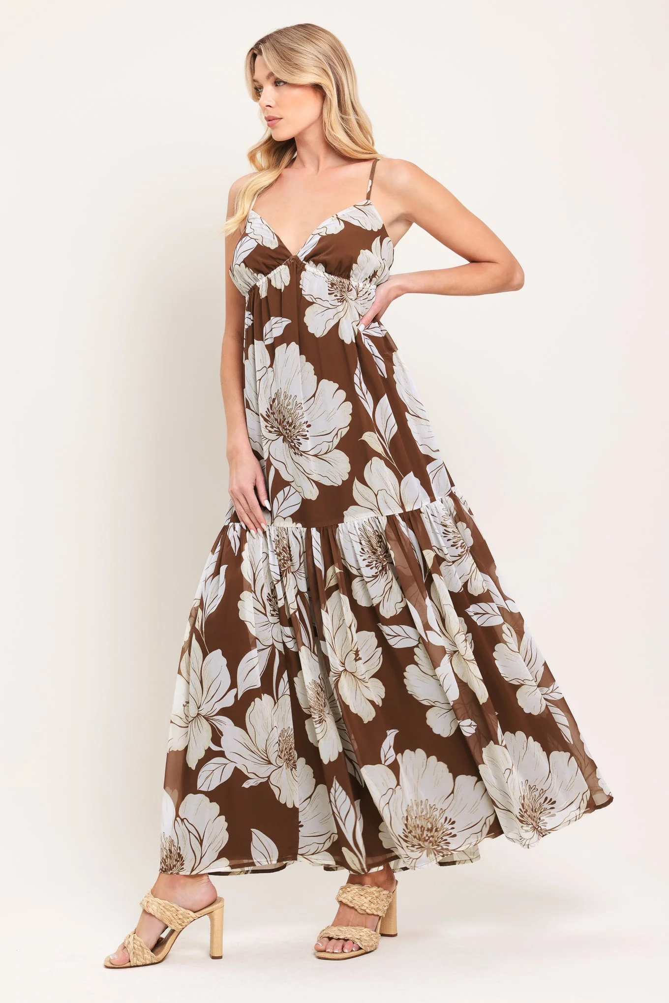 DESERT BLOOM BROWN FLORAL MAXI DRESS - Image 4
