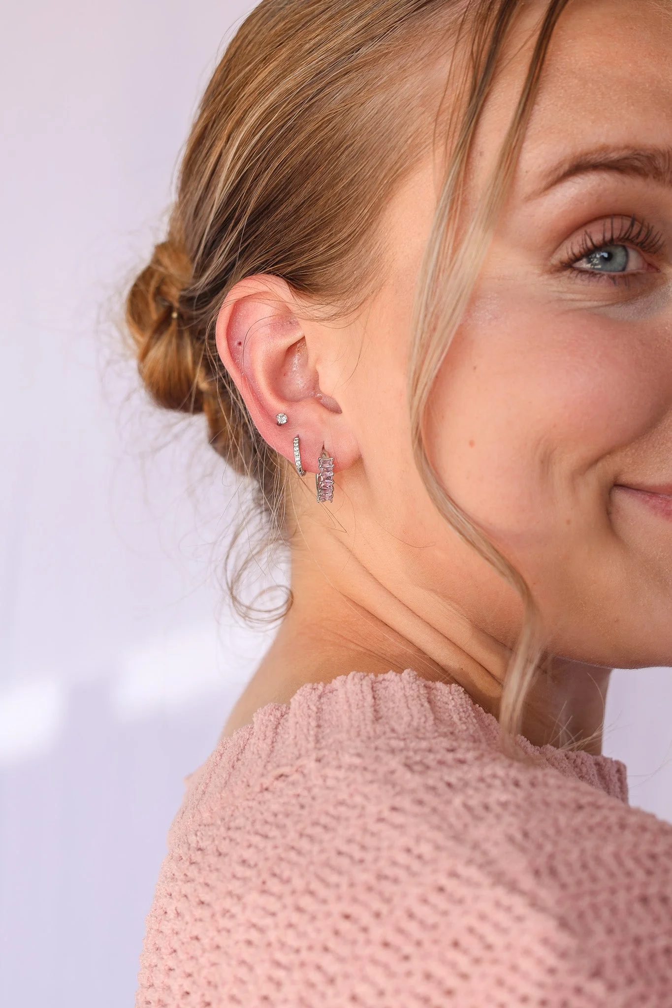 Crystal Hoop Earring in Pink - Image 5