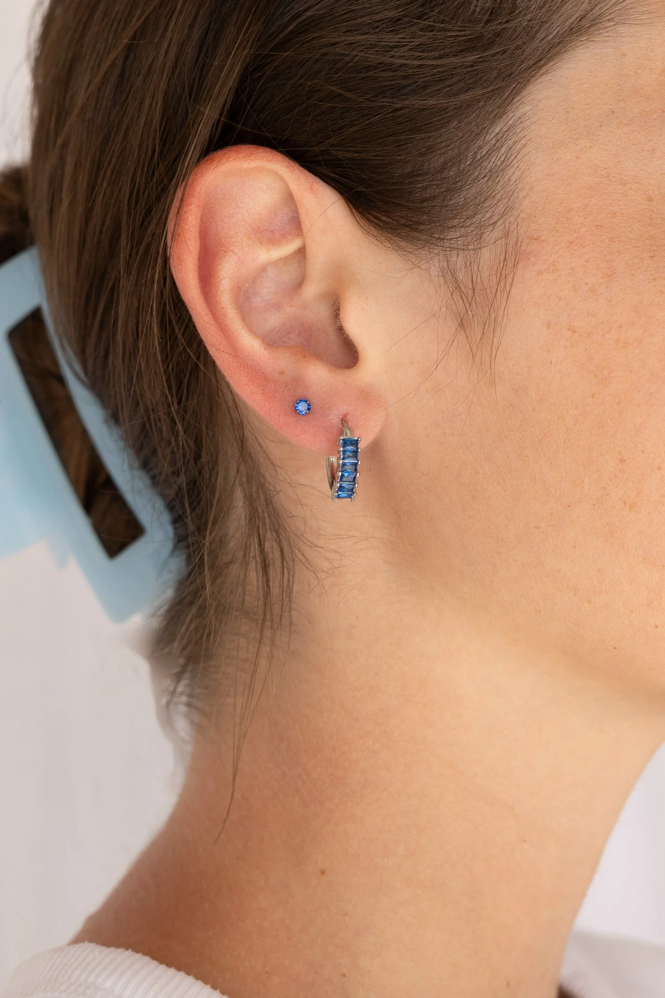 Diamond Hoop Earring in Blue - Image 4