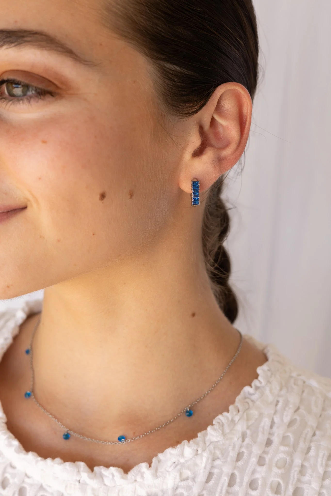 Diamond Hoop Earring in Blue - Image 5