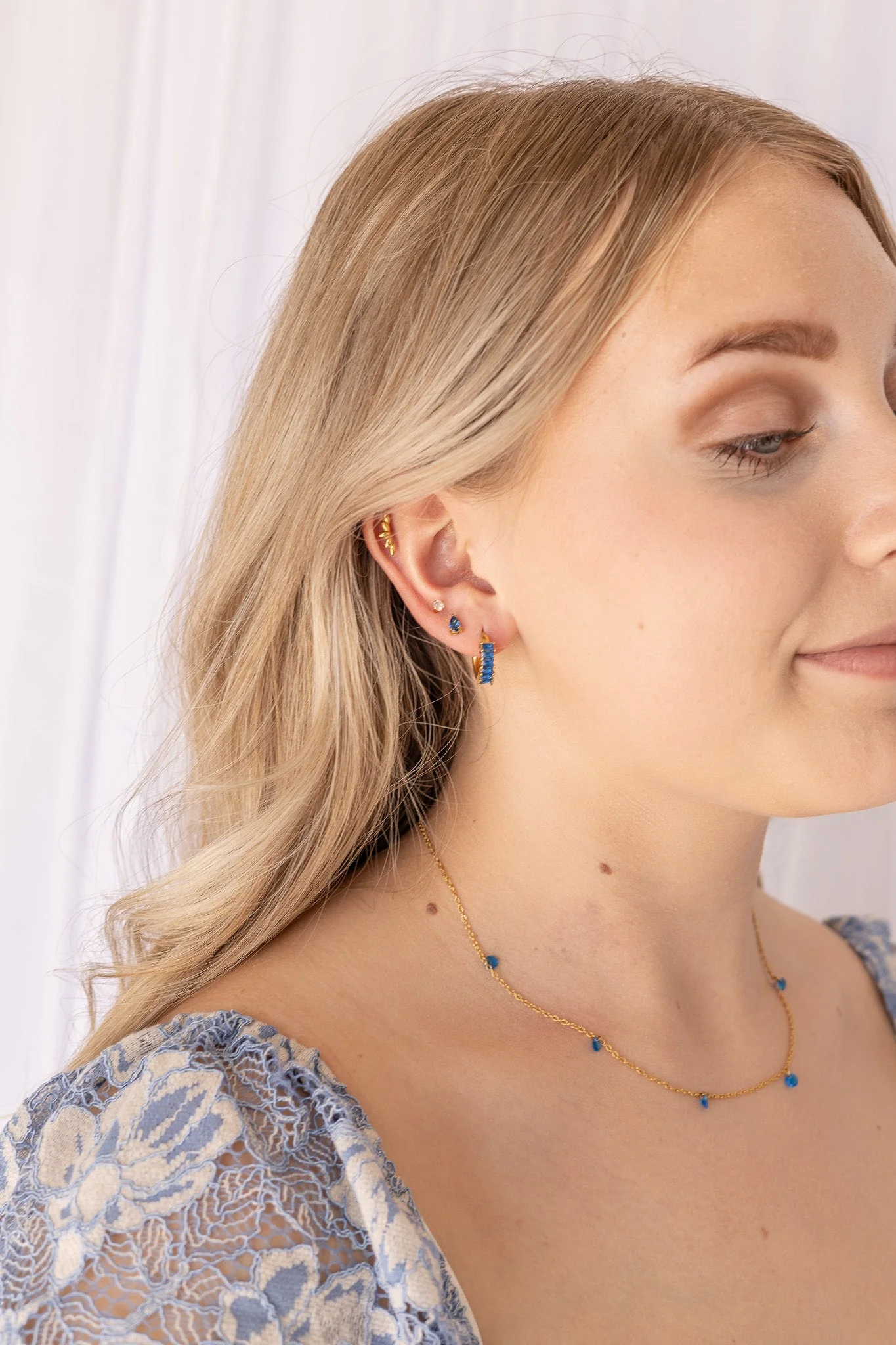 Diamond Hoop Earring in Blue - Image 6