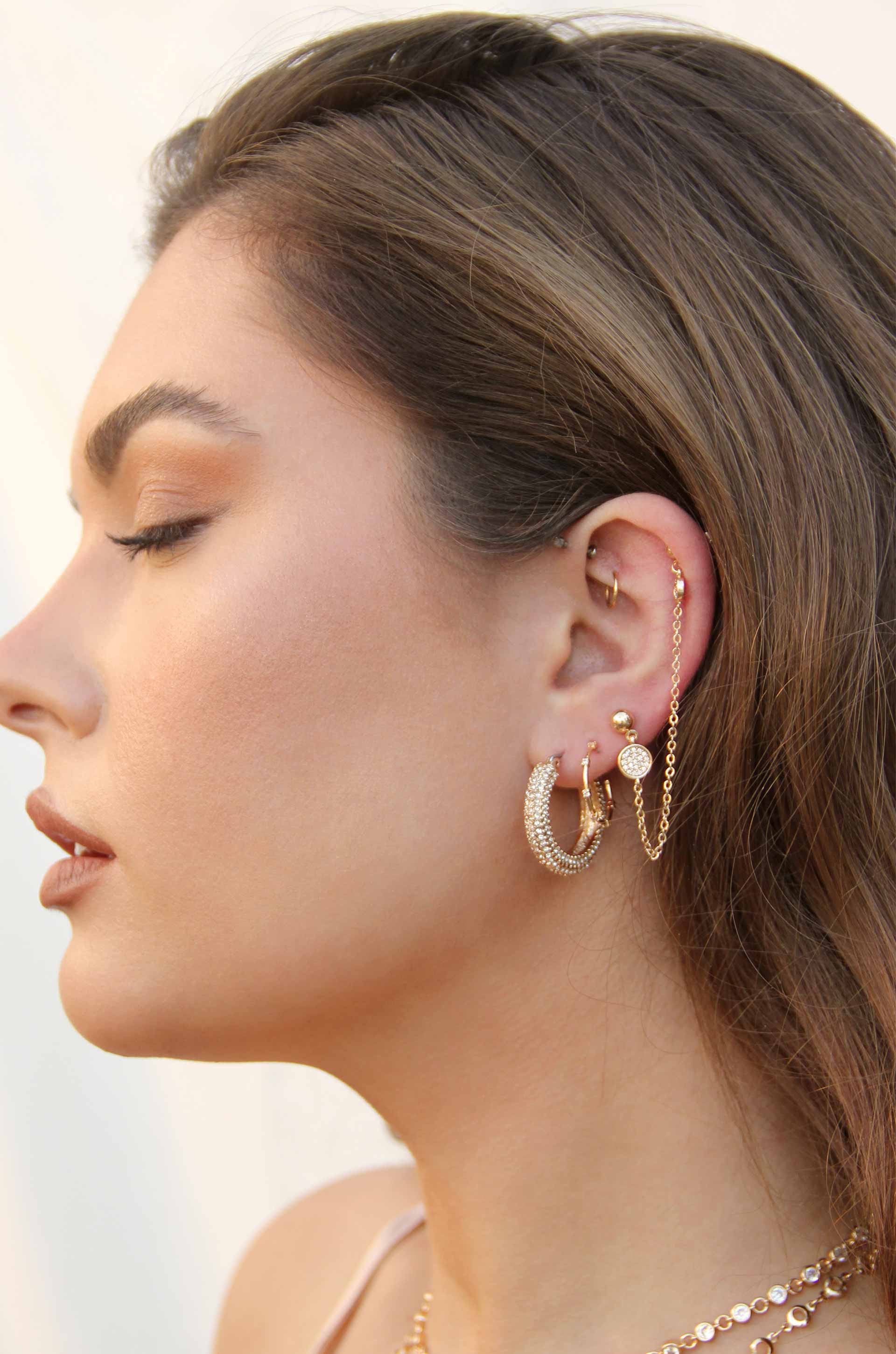 Double Piercing Chain Drop Earrings - Image 2