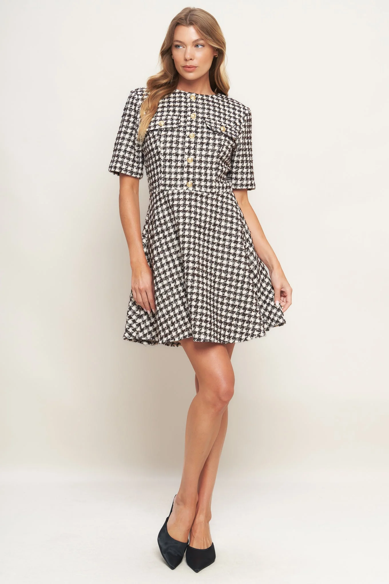 ELEGANT CHECK BROWN TWEED MINI DRESS - FINAL SALE - Image 6