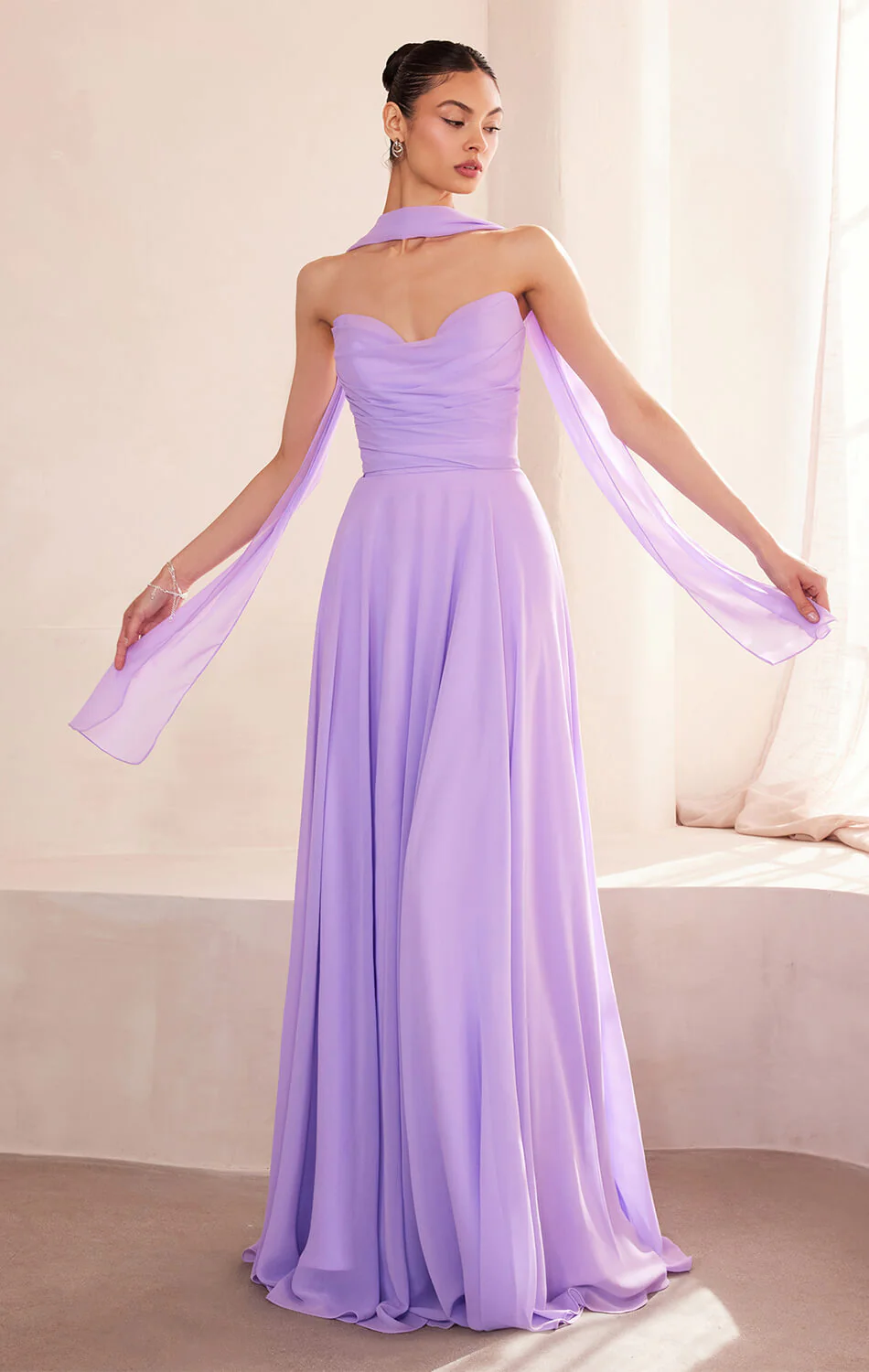 Ella Gown - A-line Strapless Chiffon Dress With Scarf - Image 11
