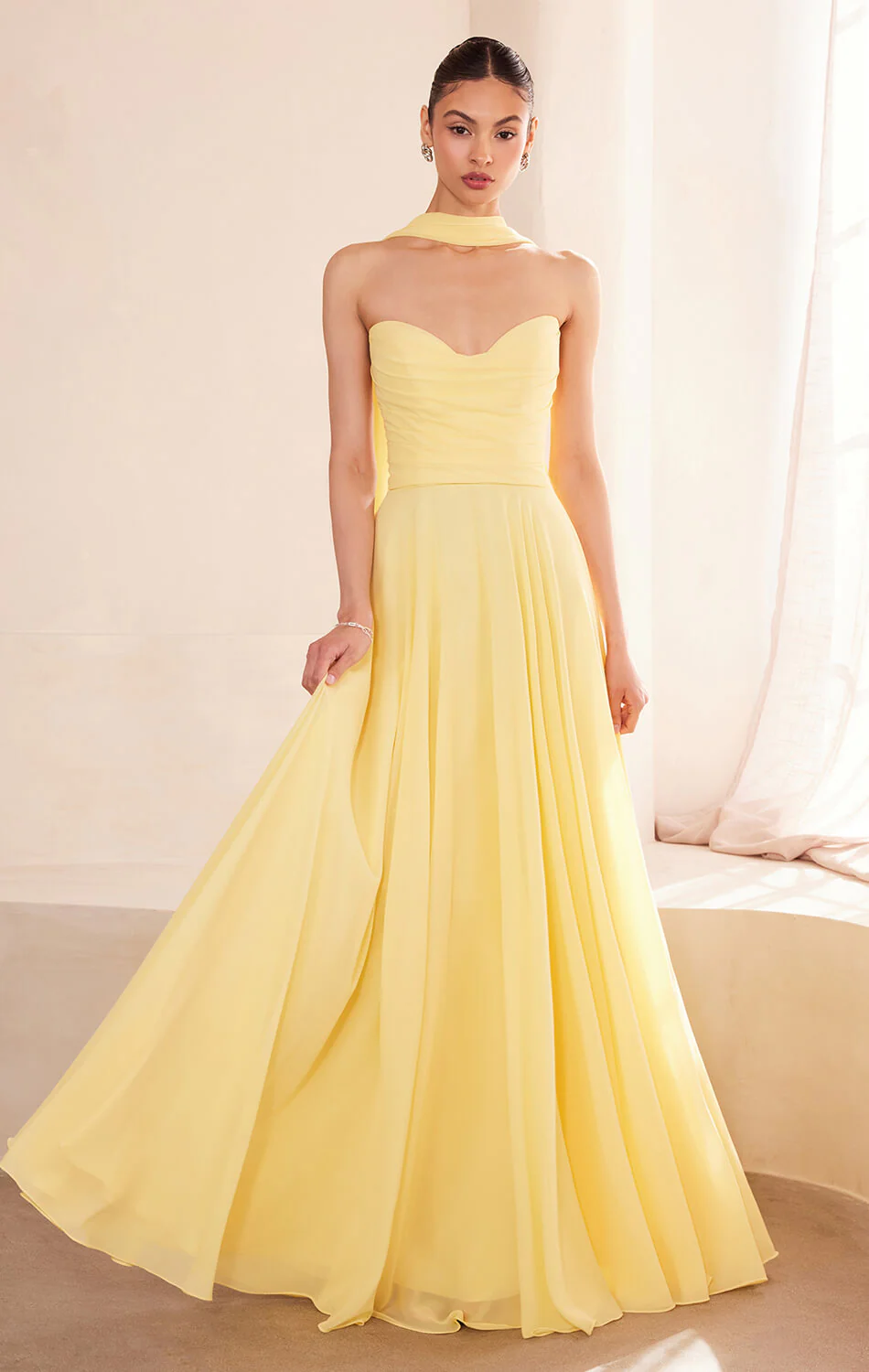 Ella Gown - A-line Strapless Chiffon Dress With Scarf - Image 15