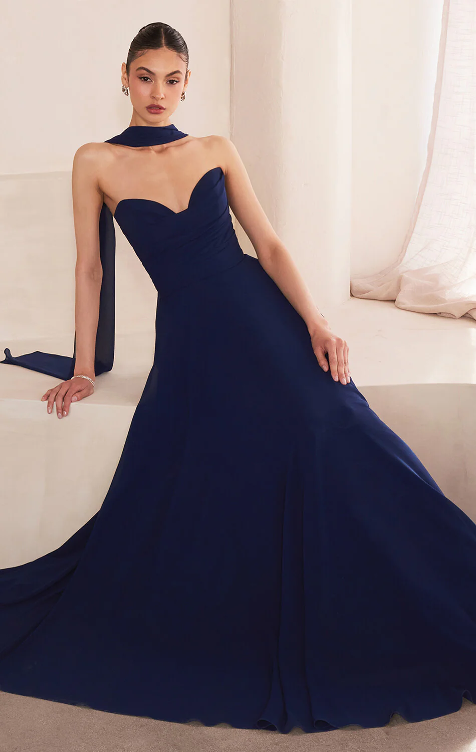 Ella Gown - A-line Strapless Chiffon Dress With Scarf - Image 17