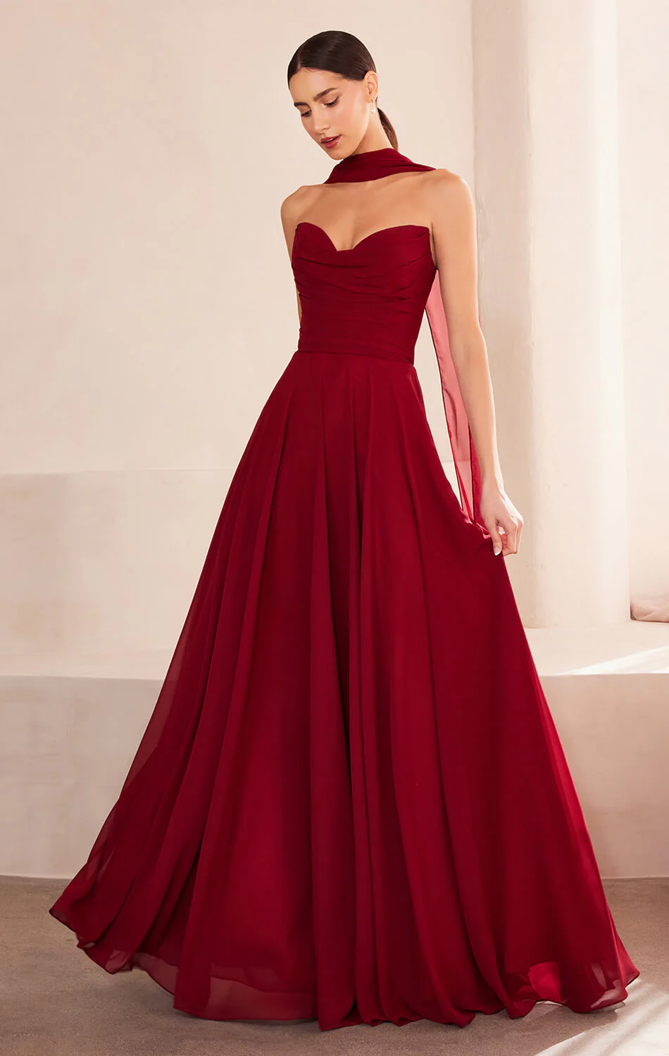 Ella Gown - A-line Strapless Chiffon Dress With Scarf - Image 7