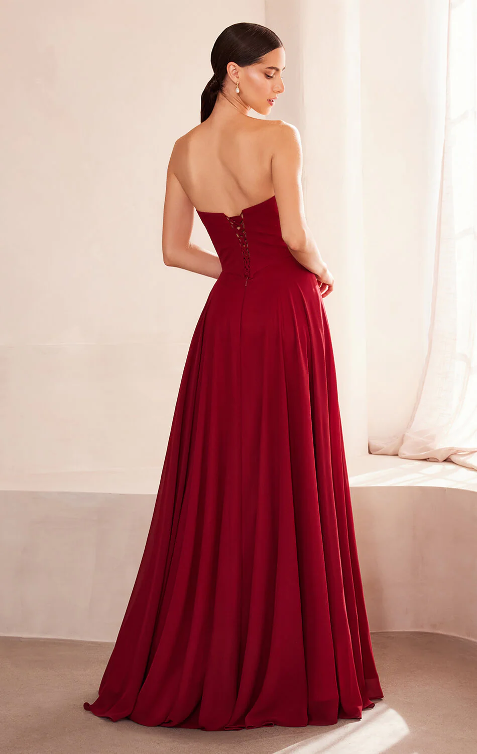 Ella Gown - A-line Strapless Chiffon Dress With Scarf - Image 8