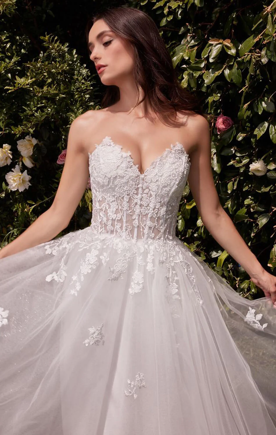 ELLEN GOWN - OFF WHITE - STRAPLESS A-LINE LACE & TULLE DRESS - Image 4