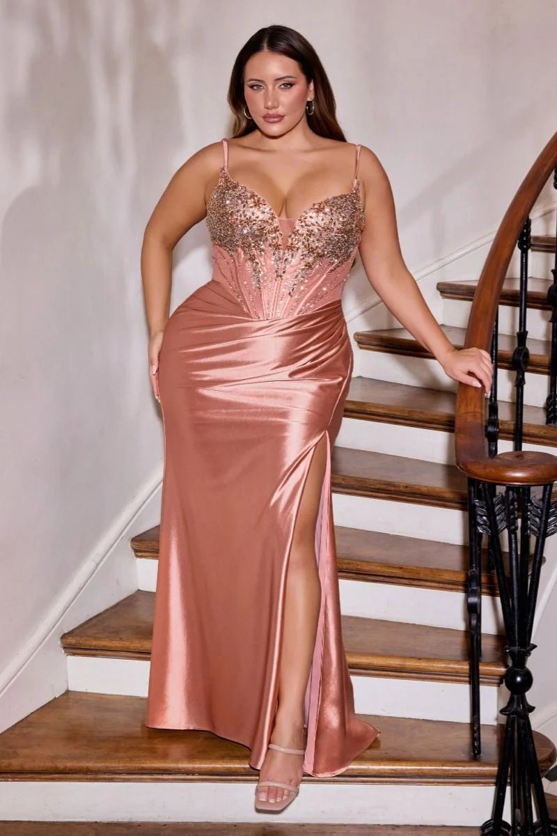 ELOWEN GOWN - BEADED CORSET BACK SATIN DRESS - Image 9