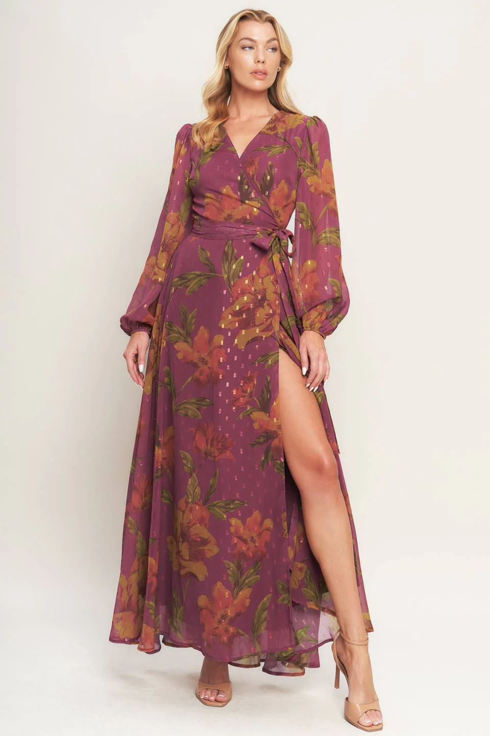 EMBER GARDEN DARK MAUVE FLORAL MAXI DRESS - Image 4