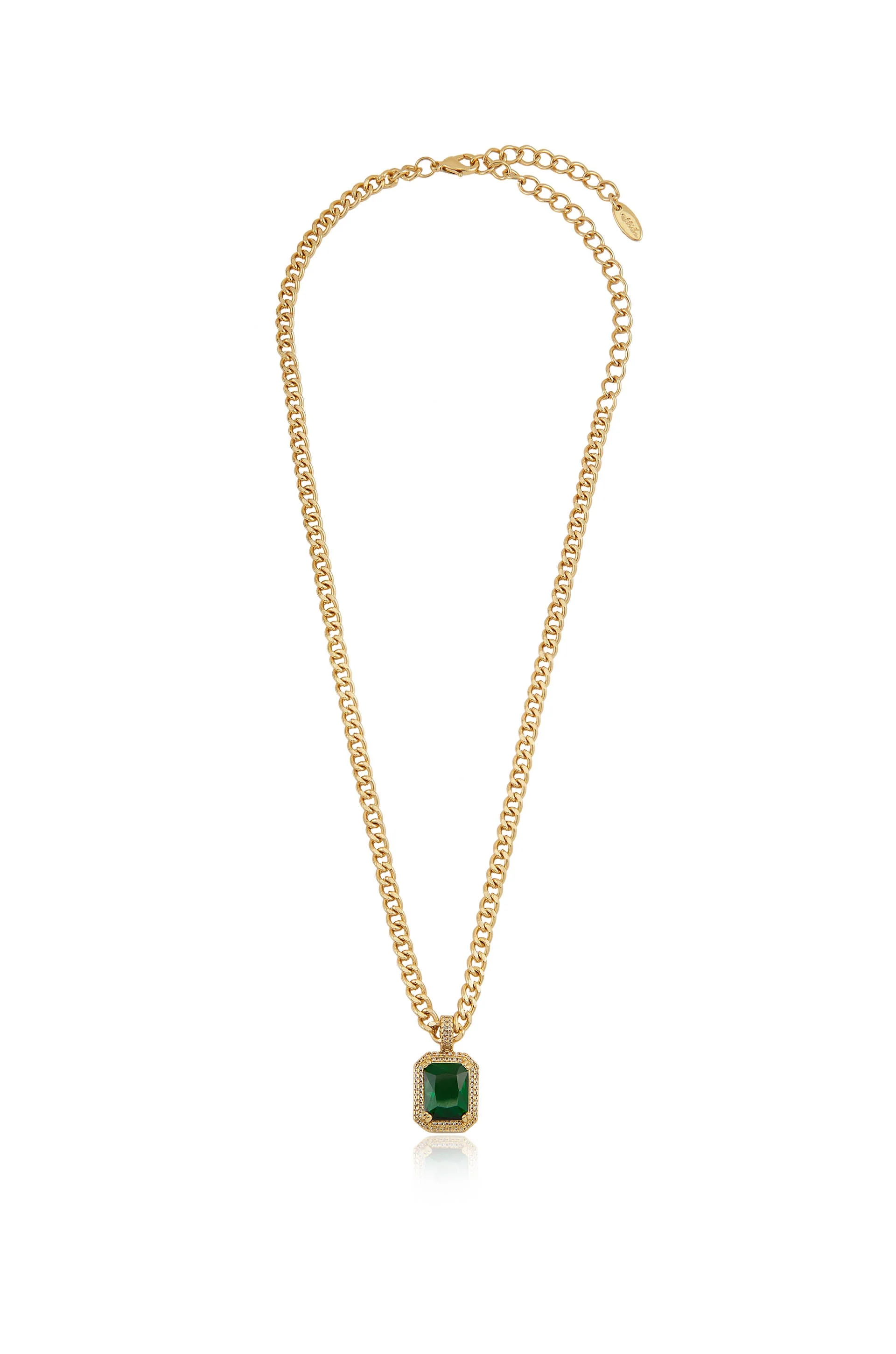 Emerald Stone Pendant Link Necklace - Image 3