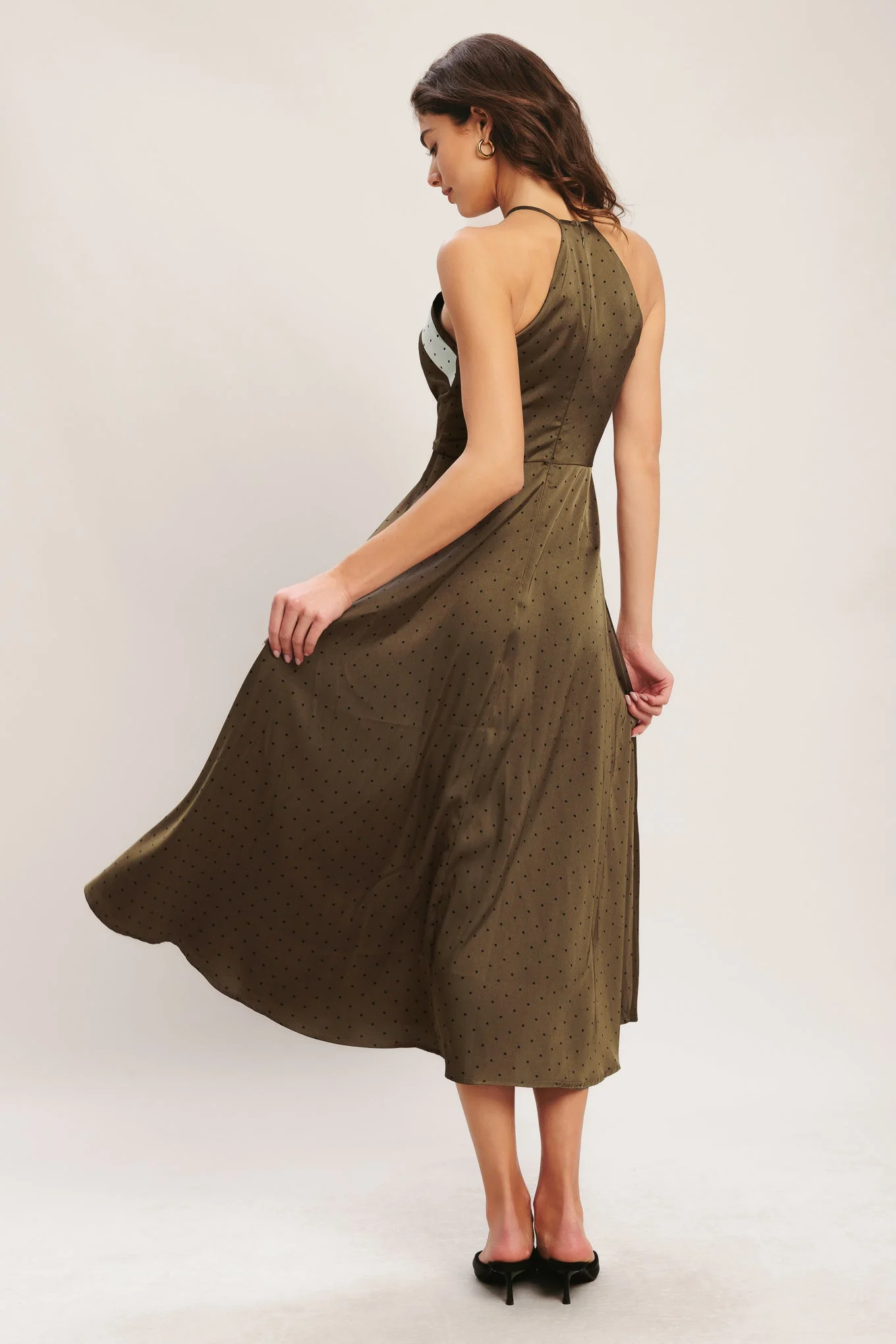 ESPRESSO CHIC HALTER SATIN MIDI DRESS - Image 3