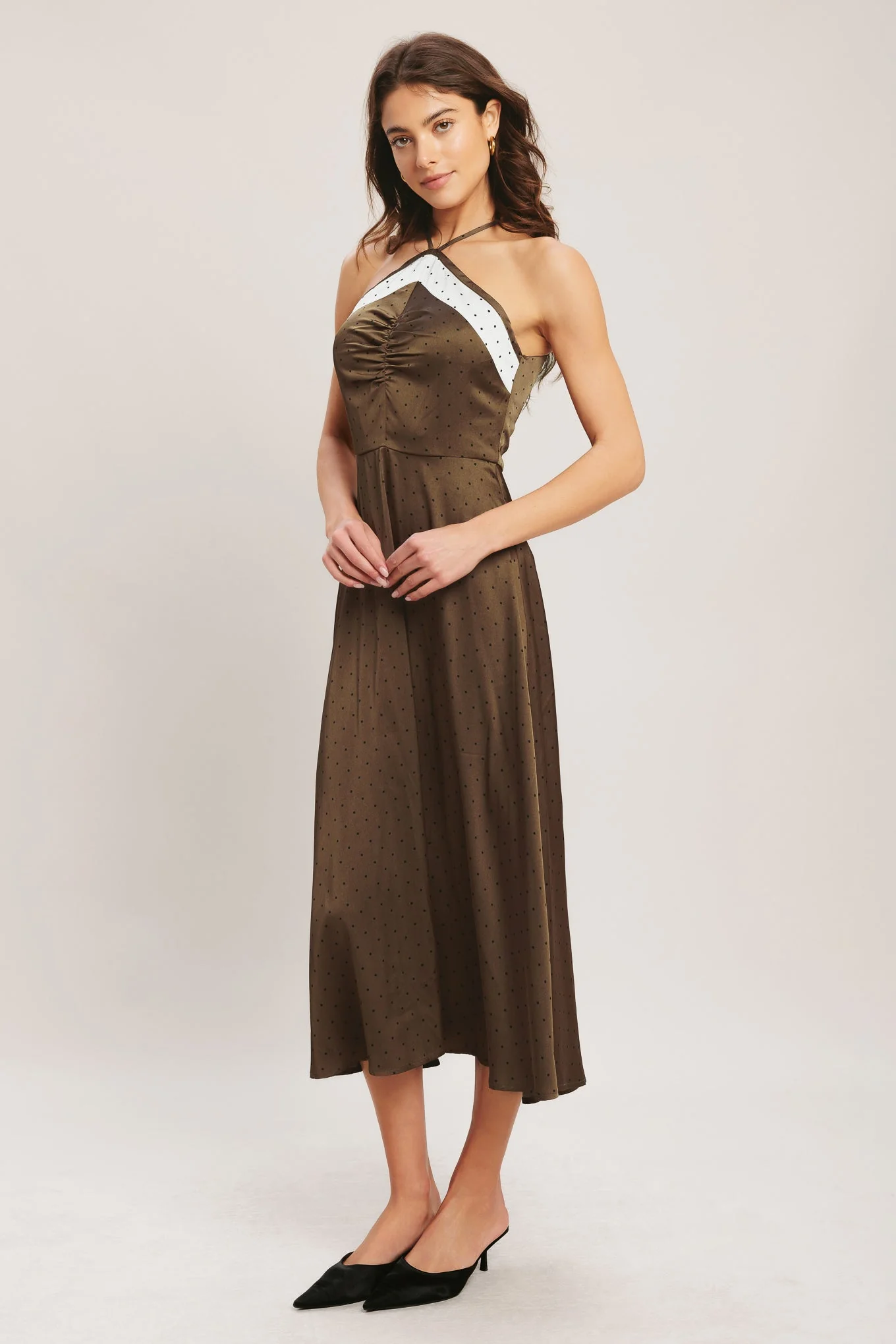 ESPRESSO CHIC HALTER SATIN MIDI DRESS - Image 4