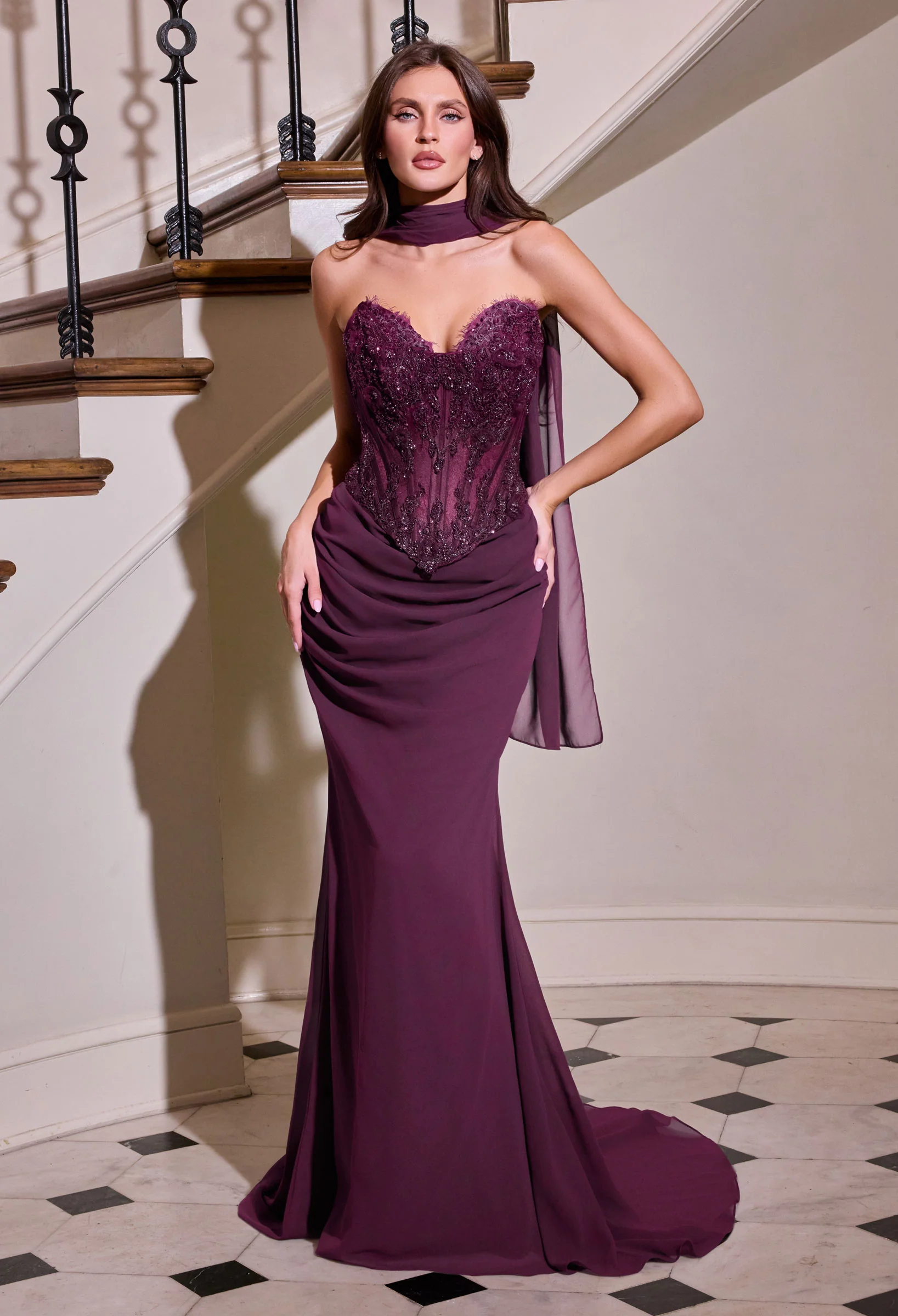 Faith Gown - Fitted Dress With Scarf - Image 2