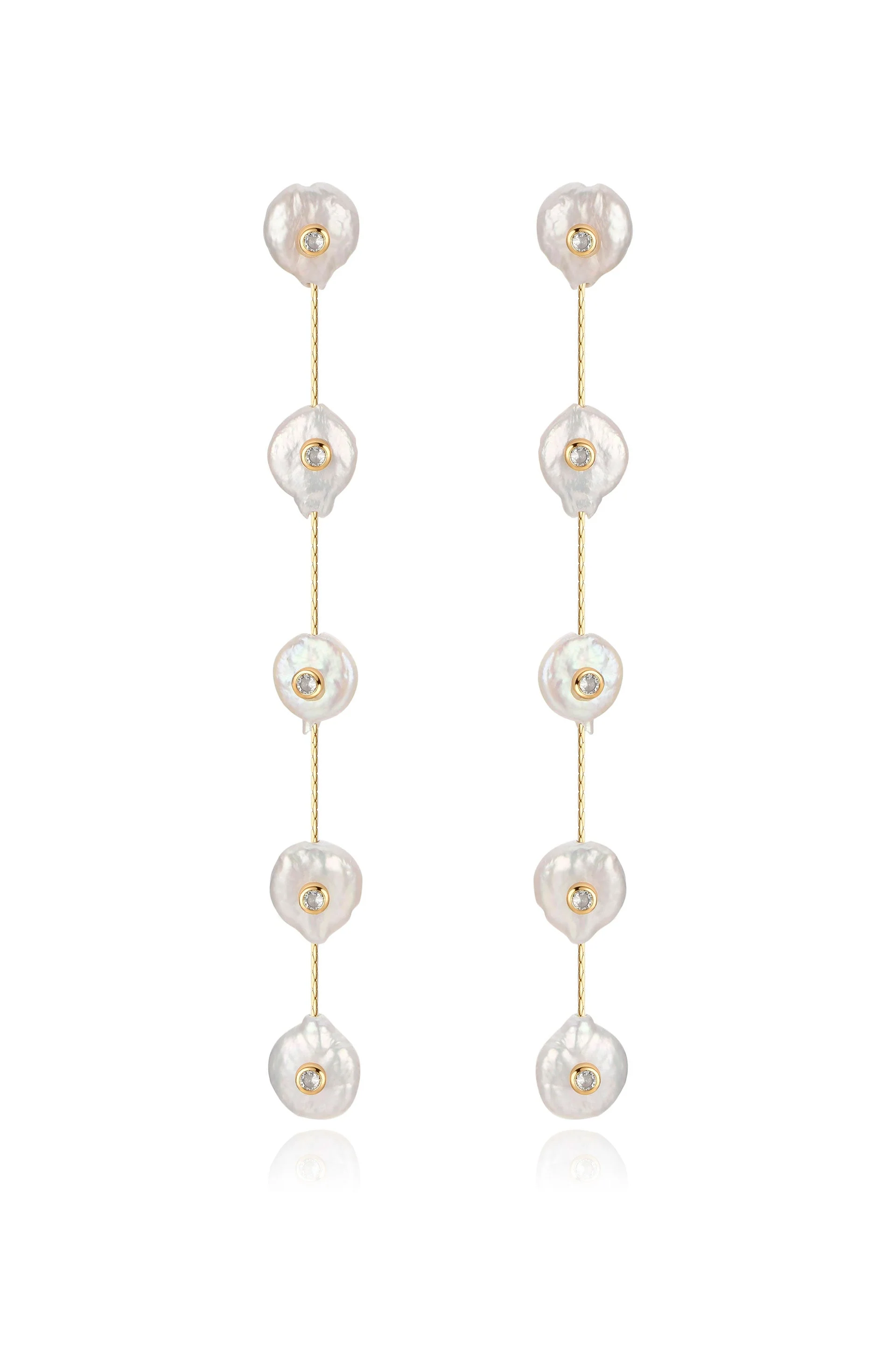 Falling Pearl and Crystal Dotted Drop Earrings - Image 2