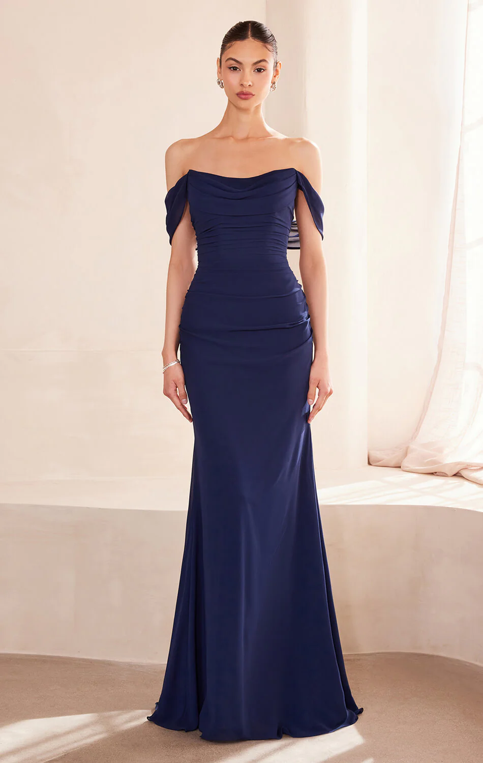 Faye Gown - Chiffon Off-the-Shoulder Fitted Dress - Image 7