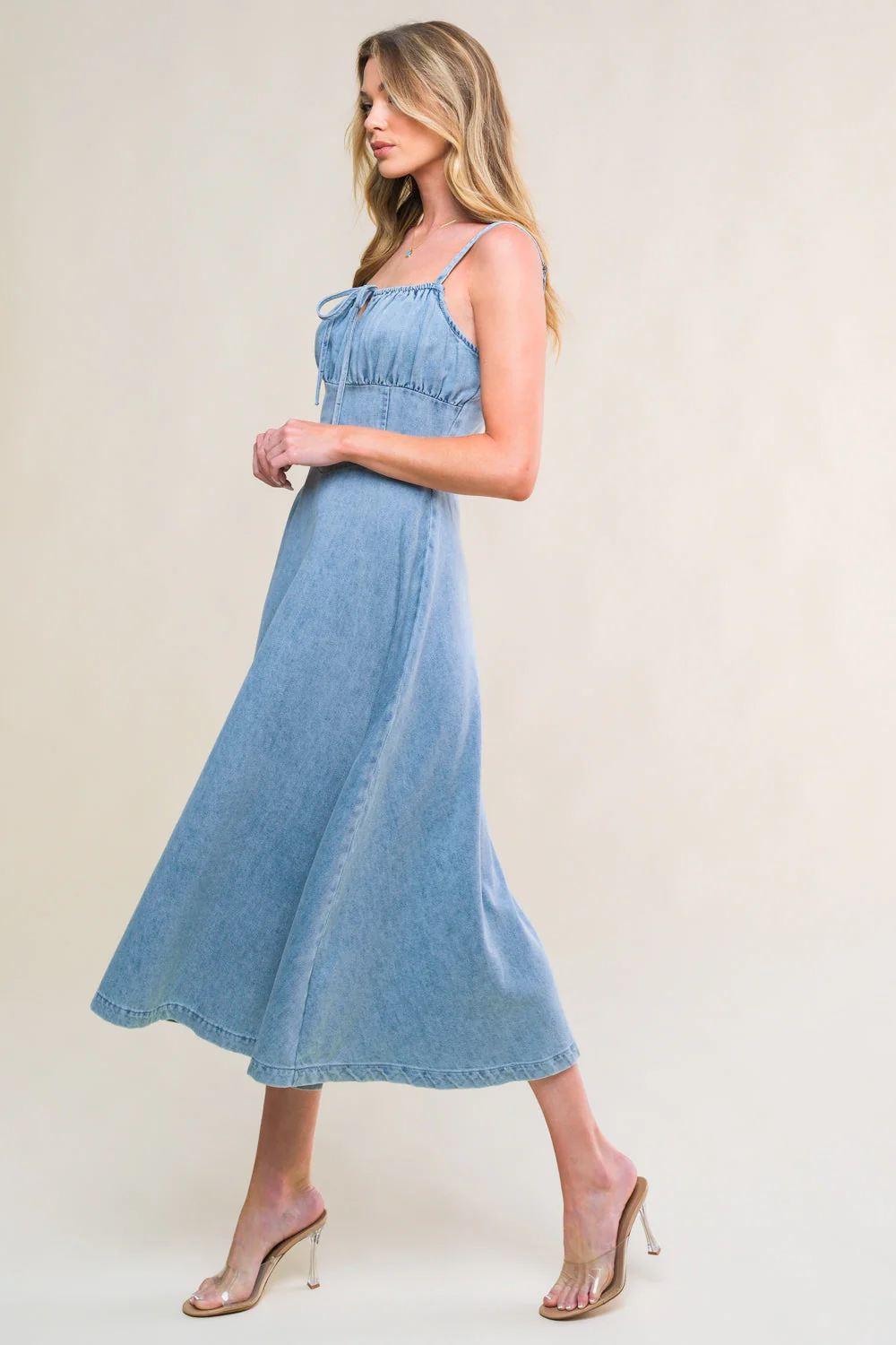 FESTIVAL DAYS FRONT TIE DENIM MIDI DRESS - Image 5