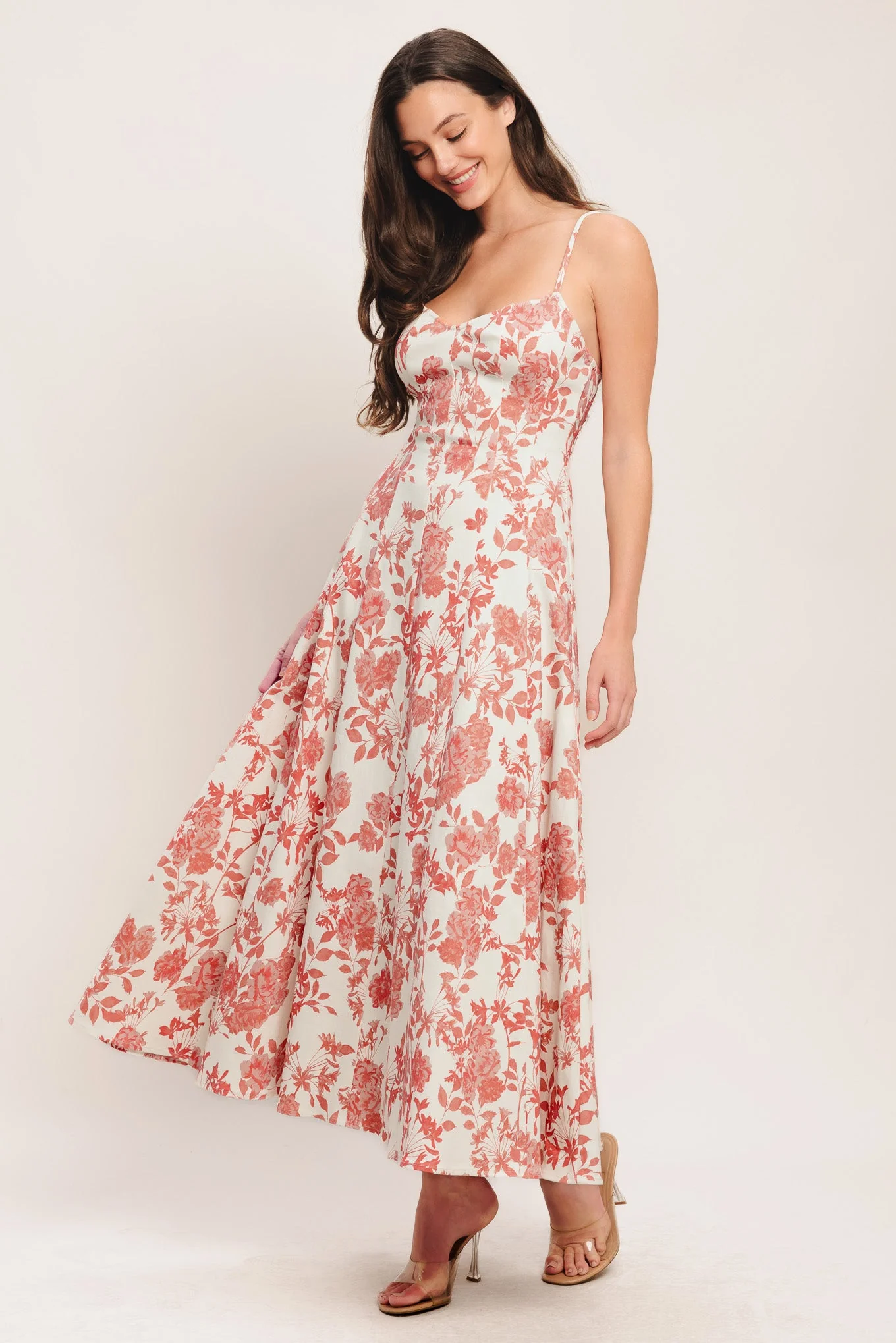 FLORAL HAZE CORAL MIDI DRESS - Image 5