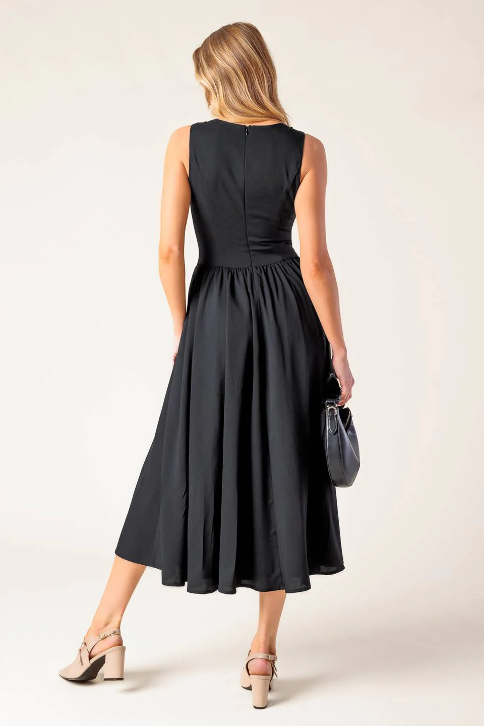 FOR THE RECORD SCALLOP-V MIDI DRESS - BLACK - Image 2