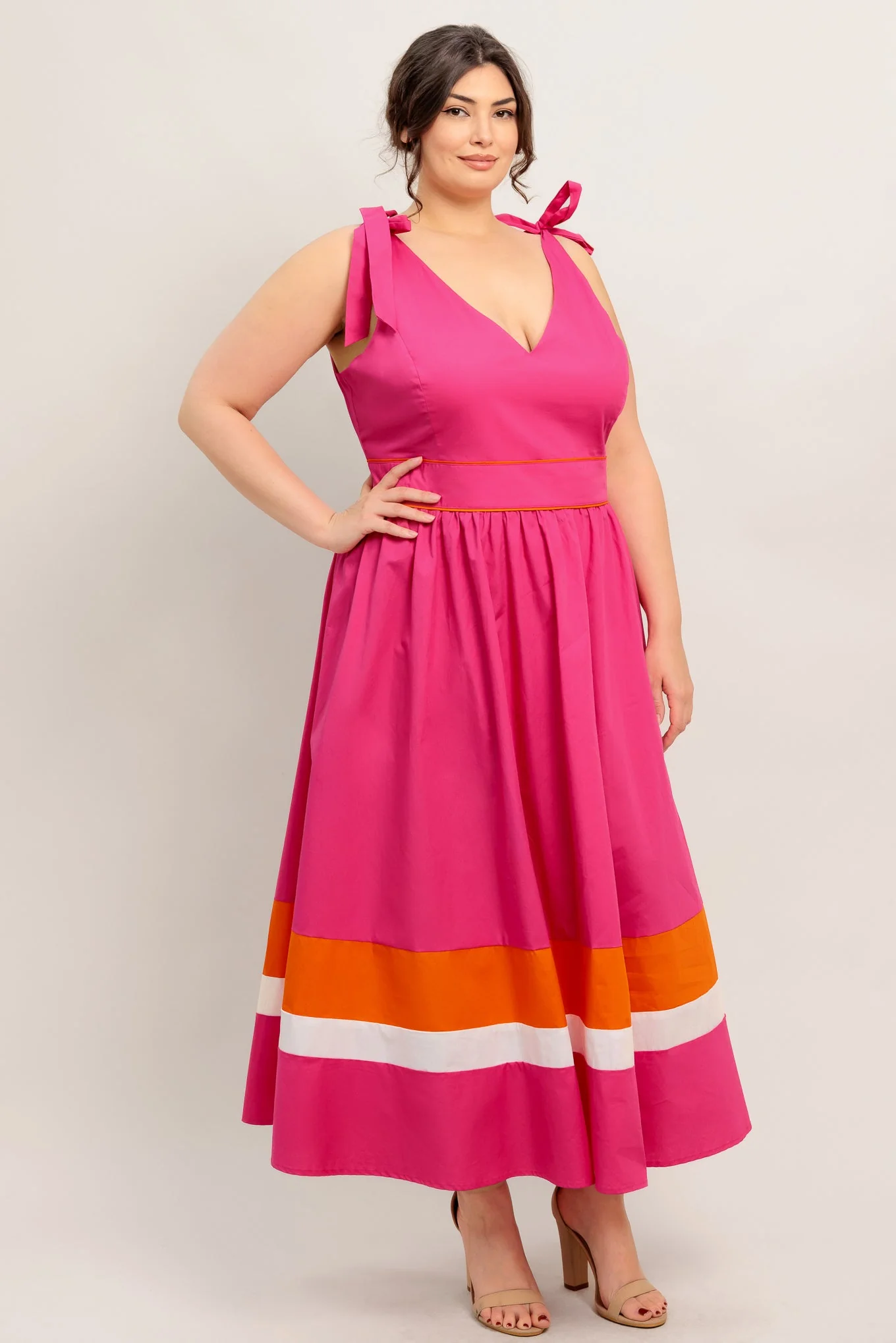 FOREST CHARM FUCHSIA & ORANGE MIDI DRESS - Image 10