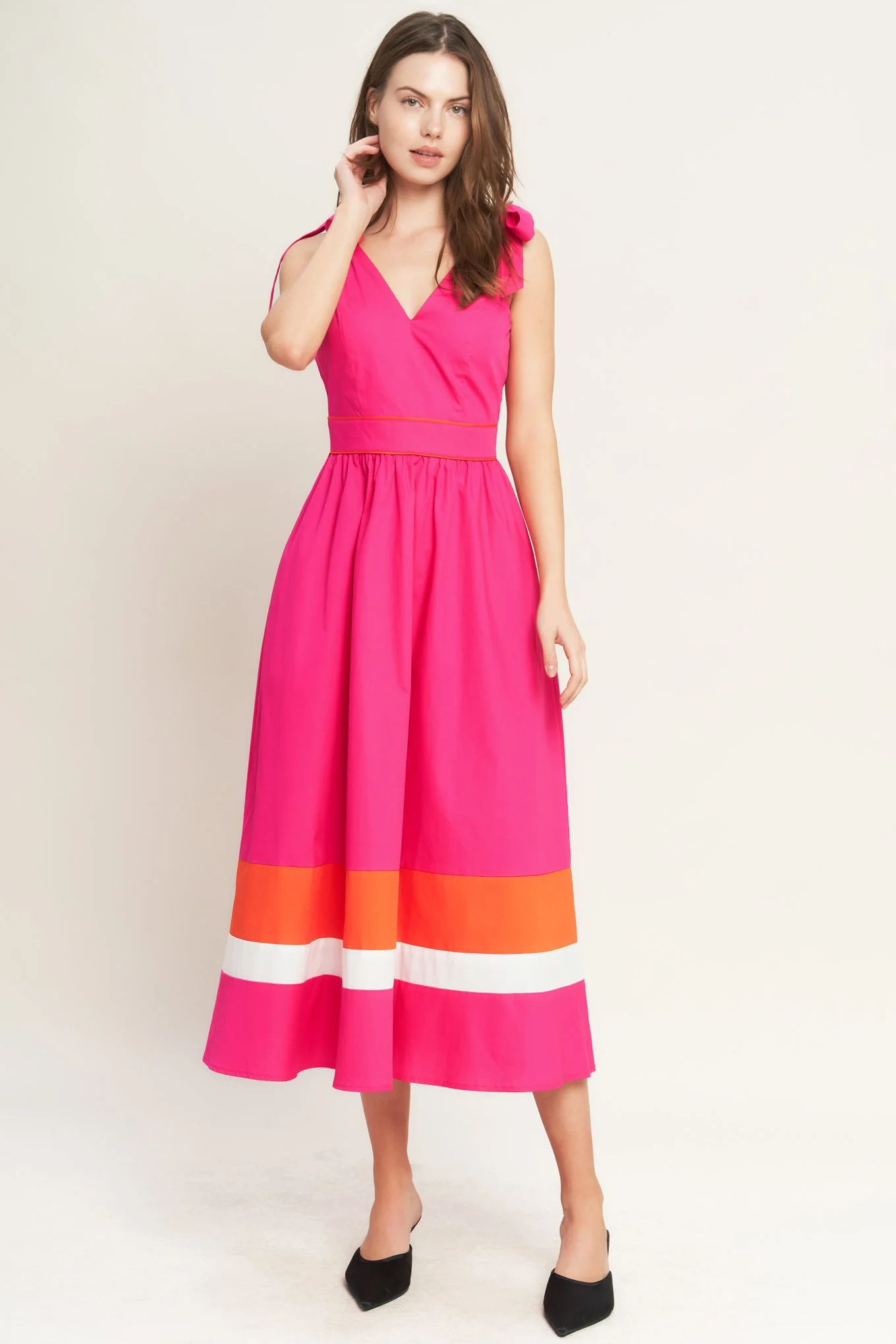 FOREST CHARM FUCHSIA & ORANGE MIDI DRESS - Image 5