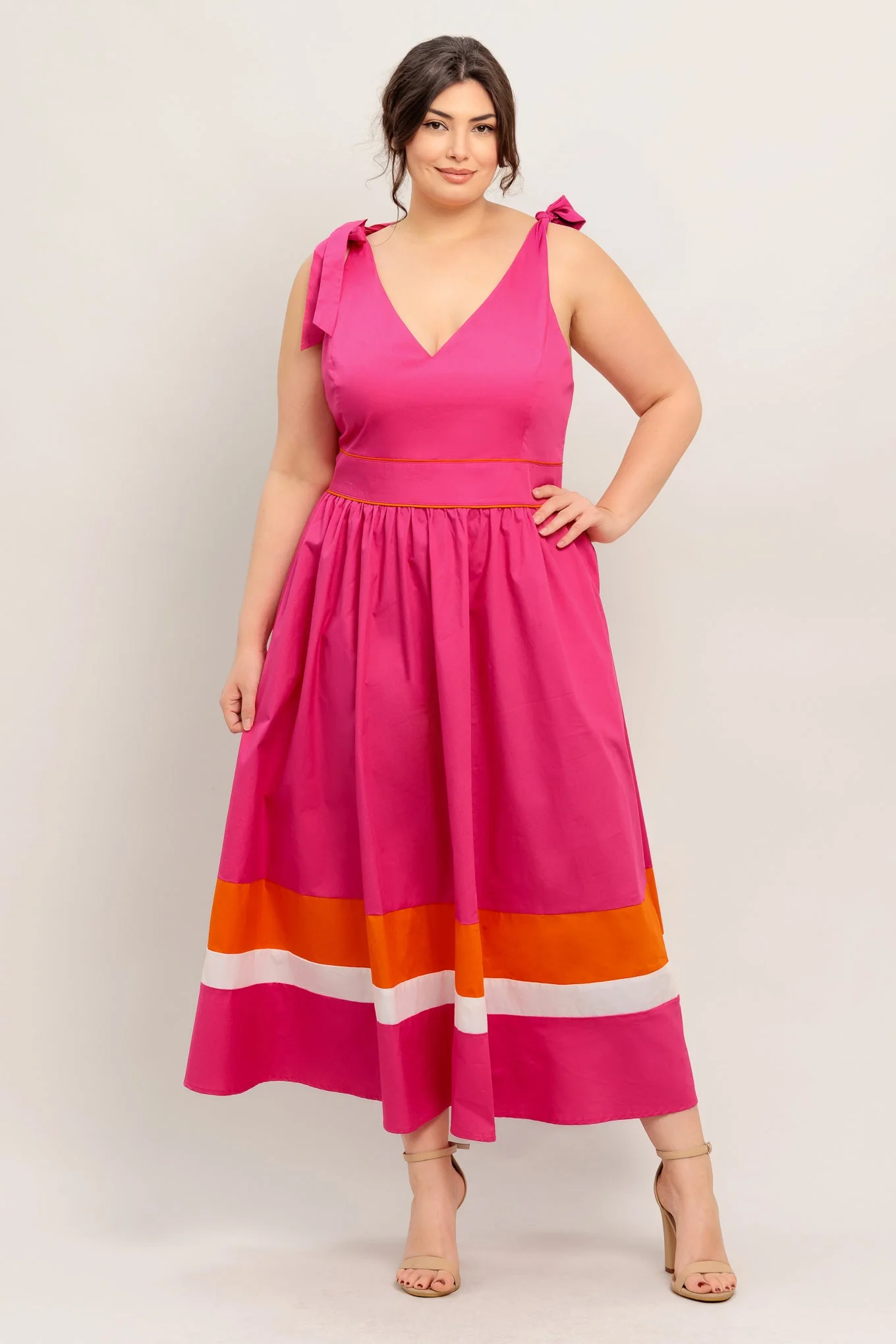 FOREST CHARM FUCHSIA & ORANGE MIDI DRESS - Image 9