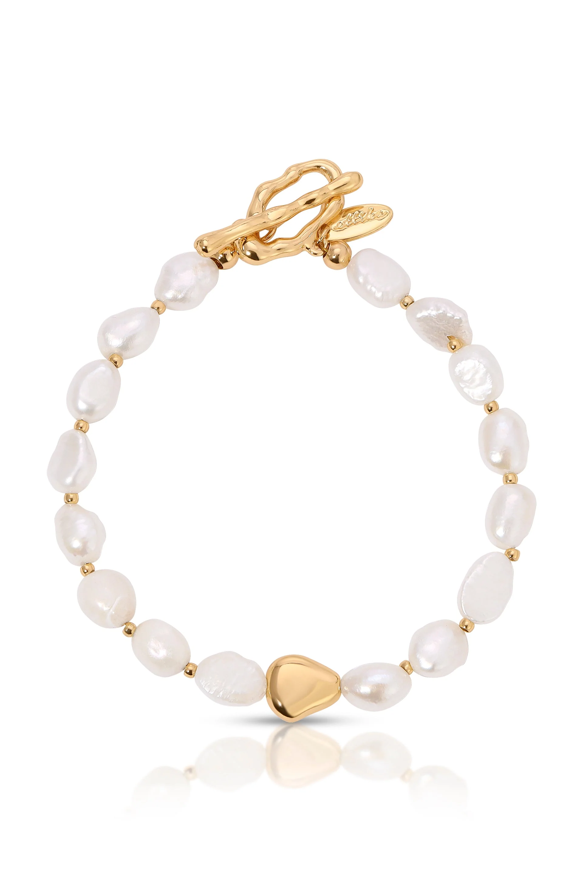 Freshwater Pearl and Gold Nugget Toggle Bracelet - Image 2