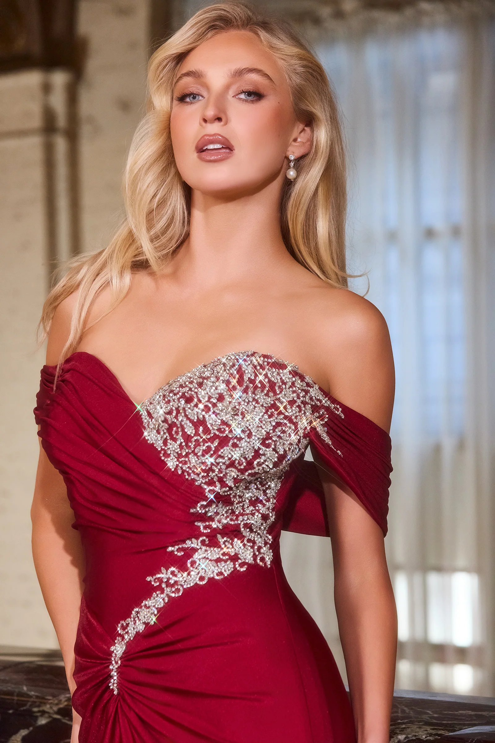 Gadot Gown - Off-the-Shoulder Crystal Satin Dress - Image 3