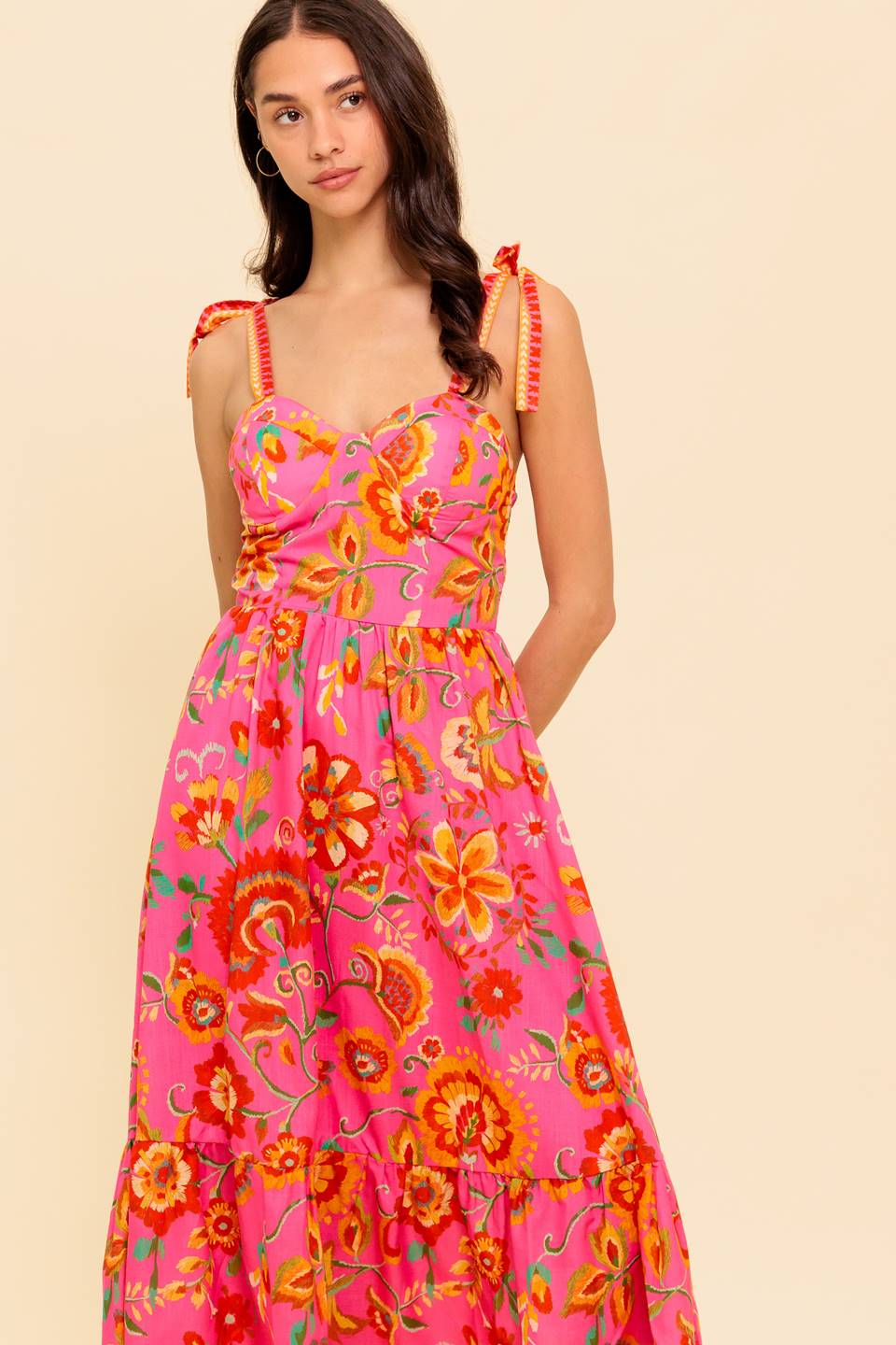 GARDEN GATHERING BUSTIER MIDI DRESS - PINK MULTI - Image 7